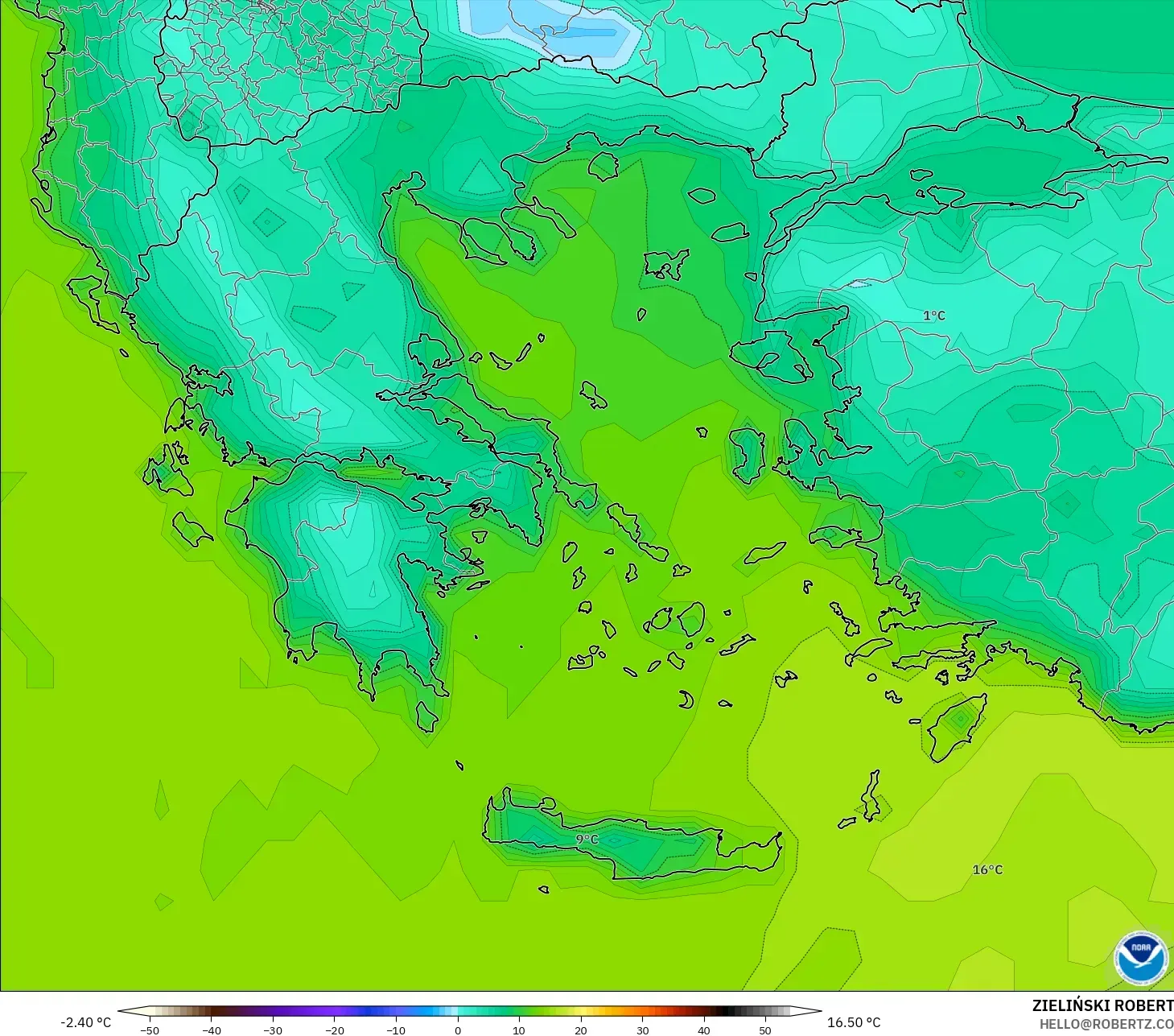GFS model - Yunanistan, 2 m Sıcaklık
