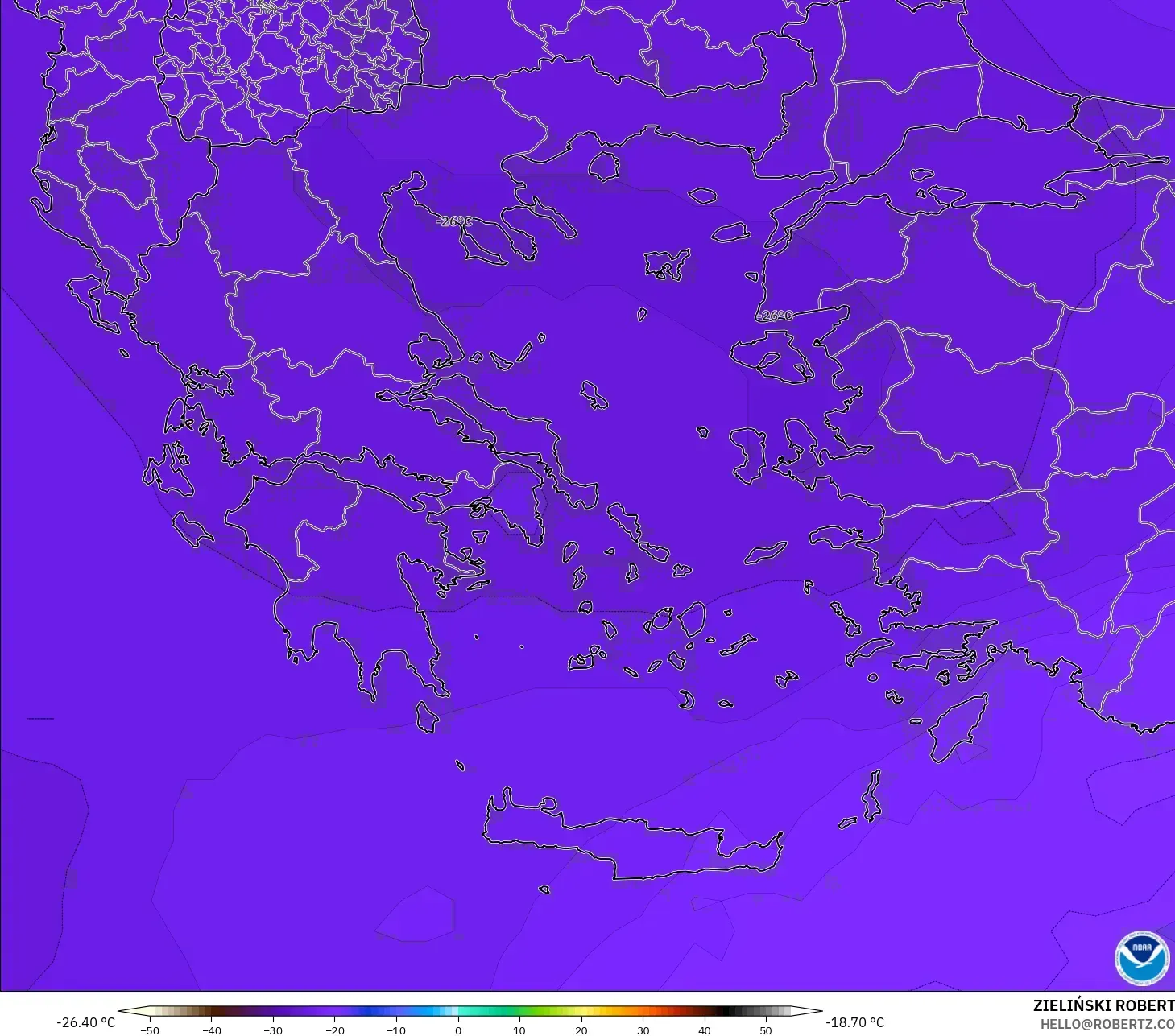 GFS model - Yunanistan, 500 hPa Sıcaklık