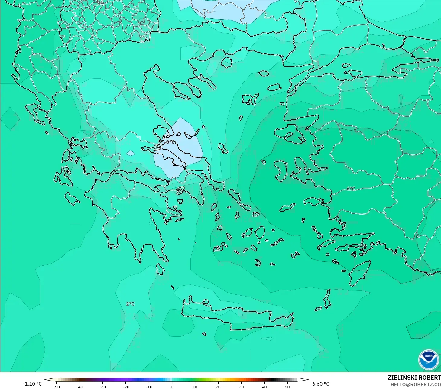 GFS model - Yunanistan, 850 hPa Sıcaklık