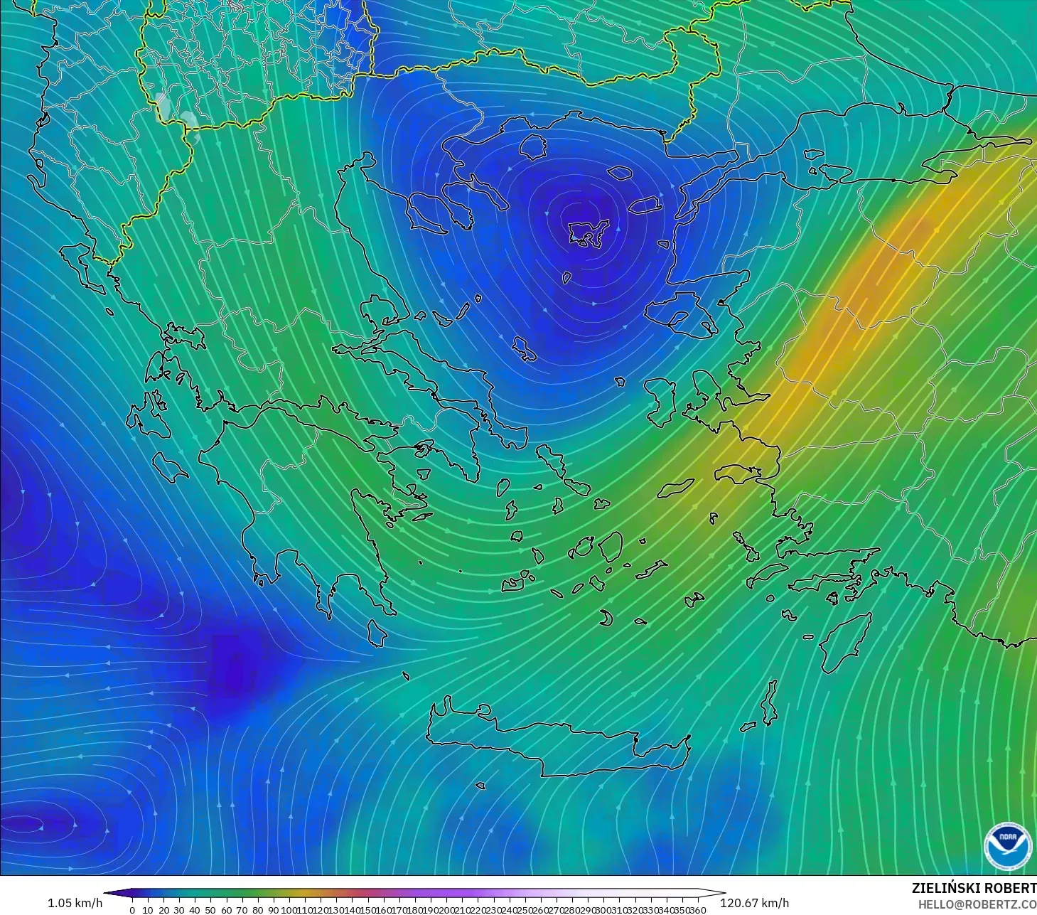GFS model - Yunanistan, 300 hPa Rüzgârı (jet)