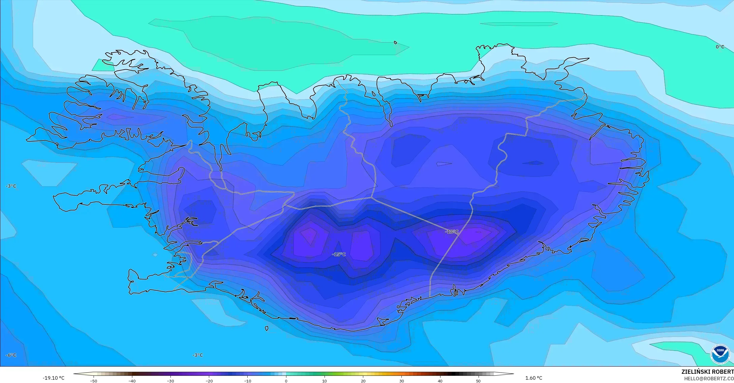 GFS model - İzlanda, 2 m Çiy Noktası
