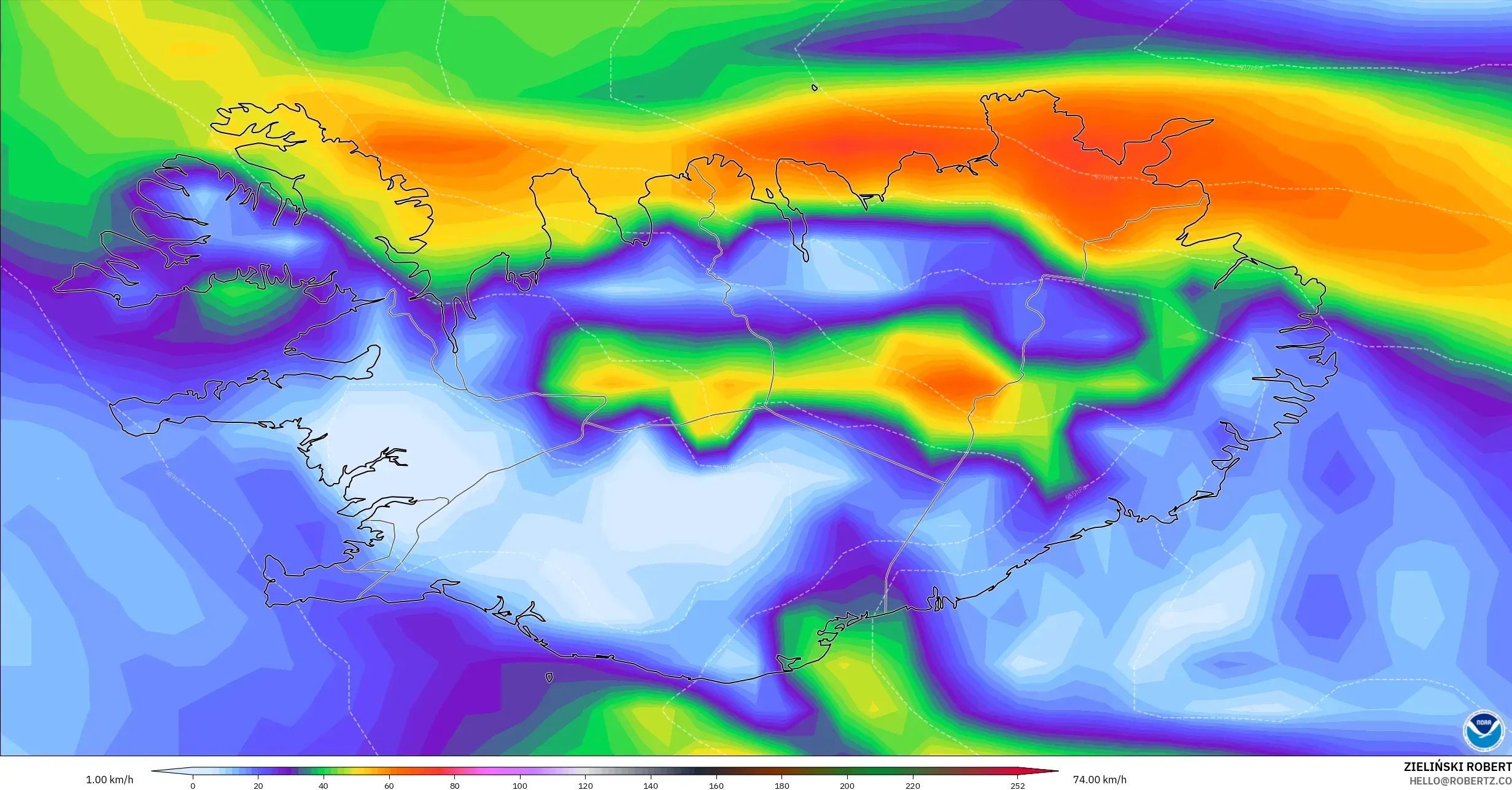 GFS model - İzlanda, En Yüksek Rüzgâr