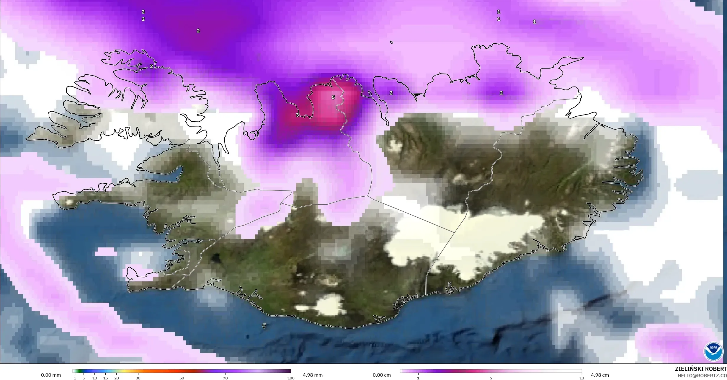 GFS model - İzlanda, Yağış, Bulut ve Basınç