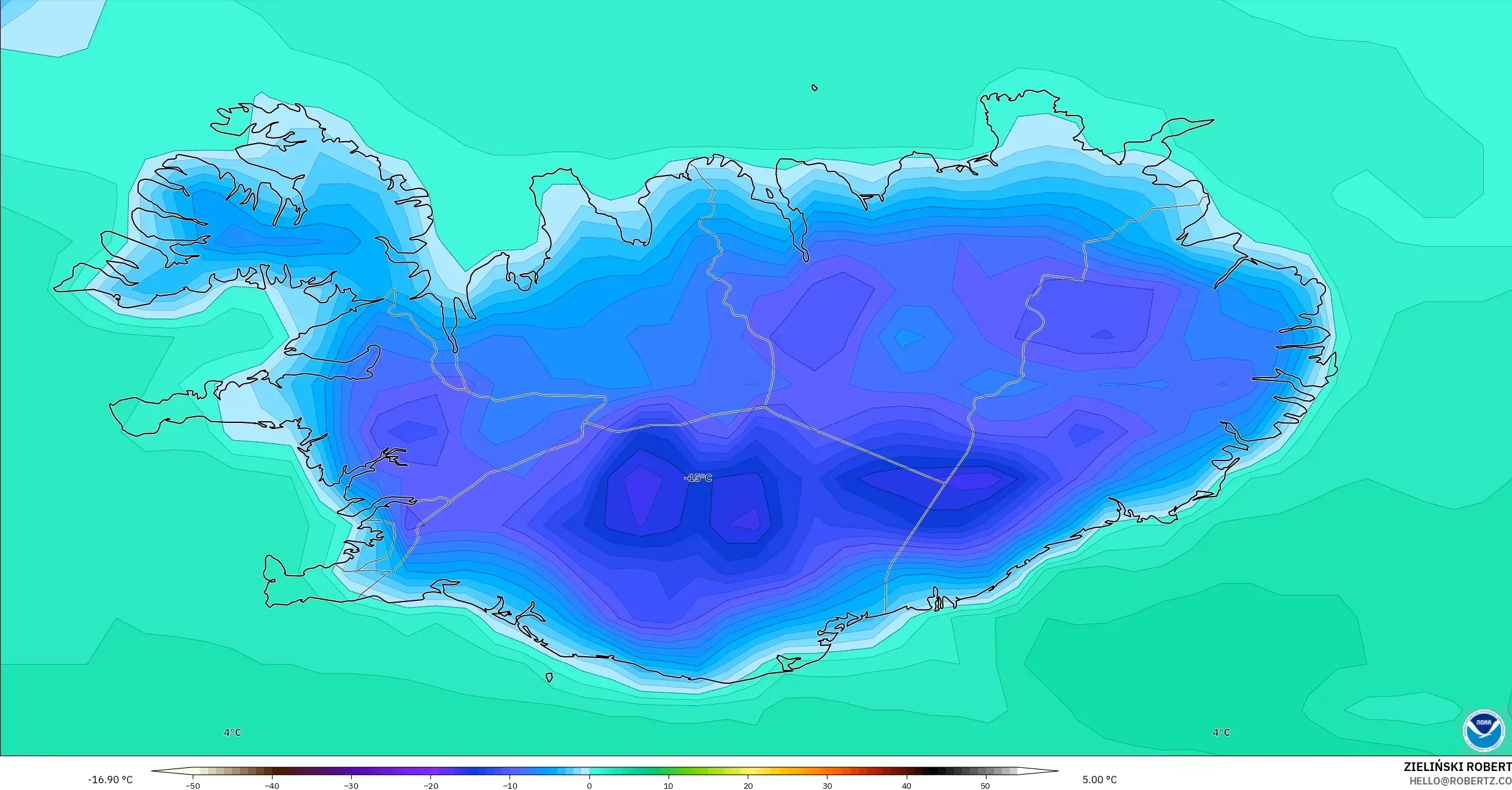 GFS model - İzlanda, 2 m Sıcaklık
