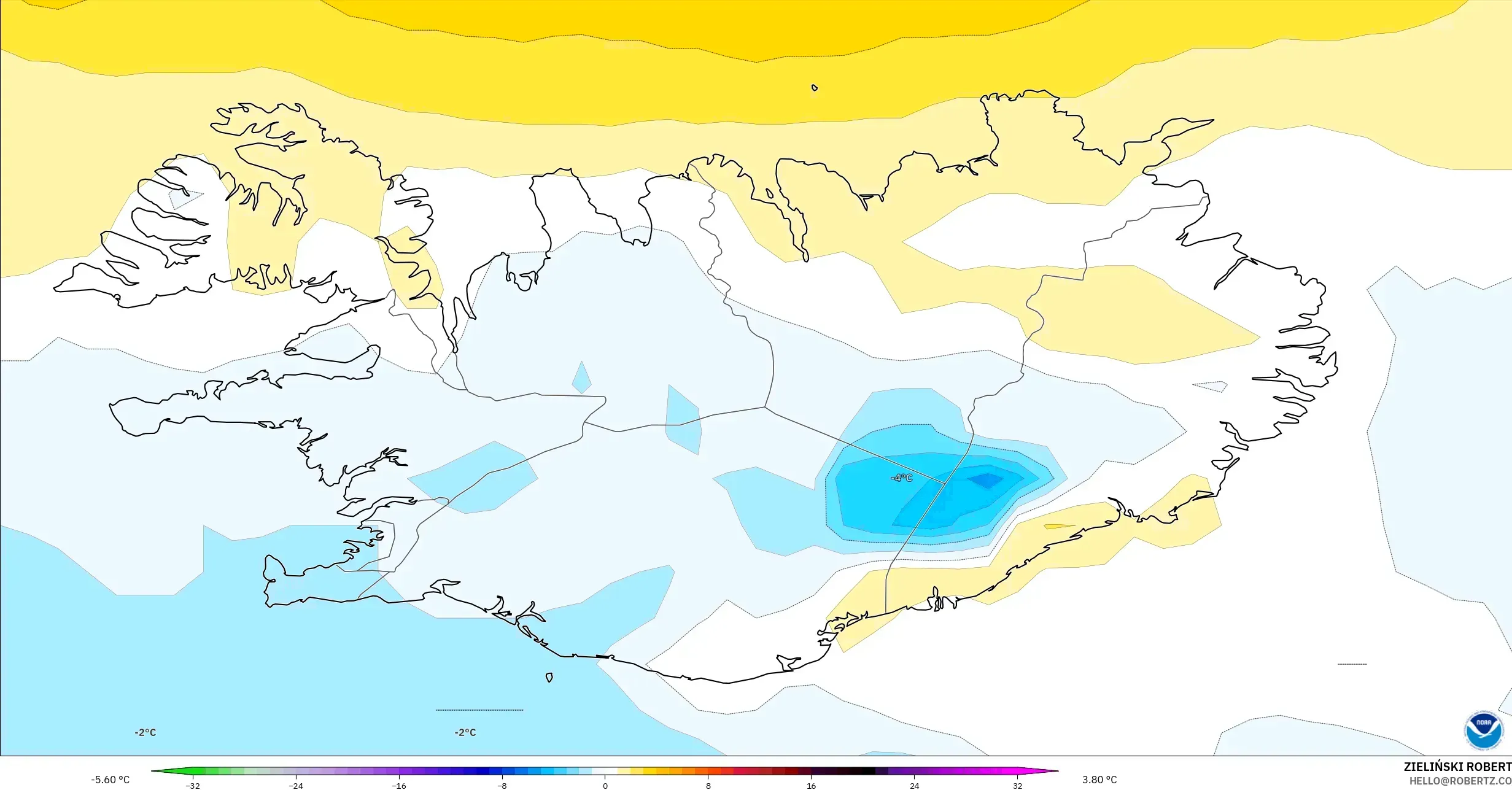 GFS model - İzlanda, 850 hPa Sıcaklık Anomalisi