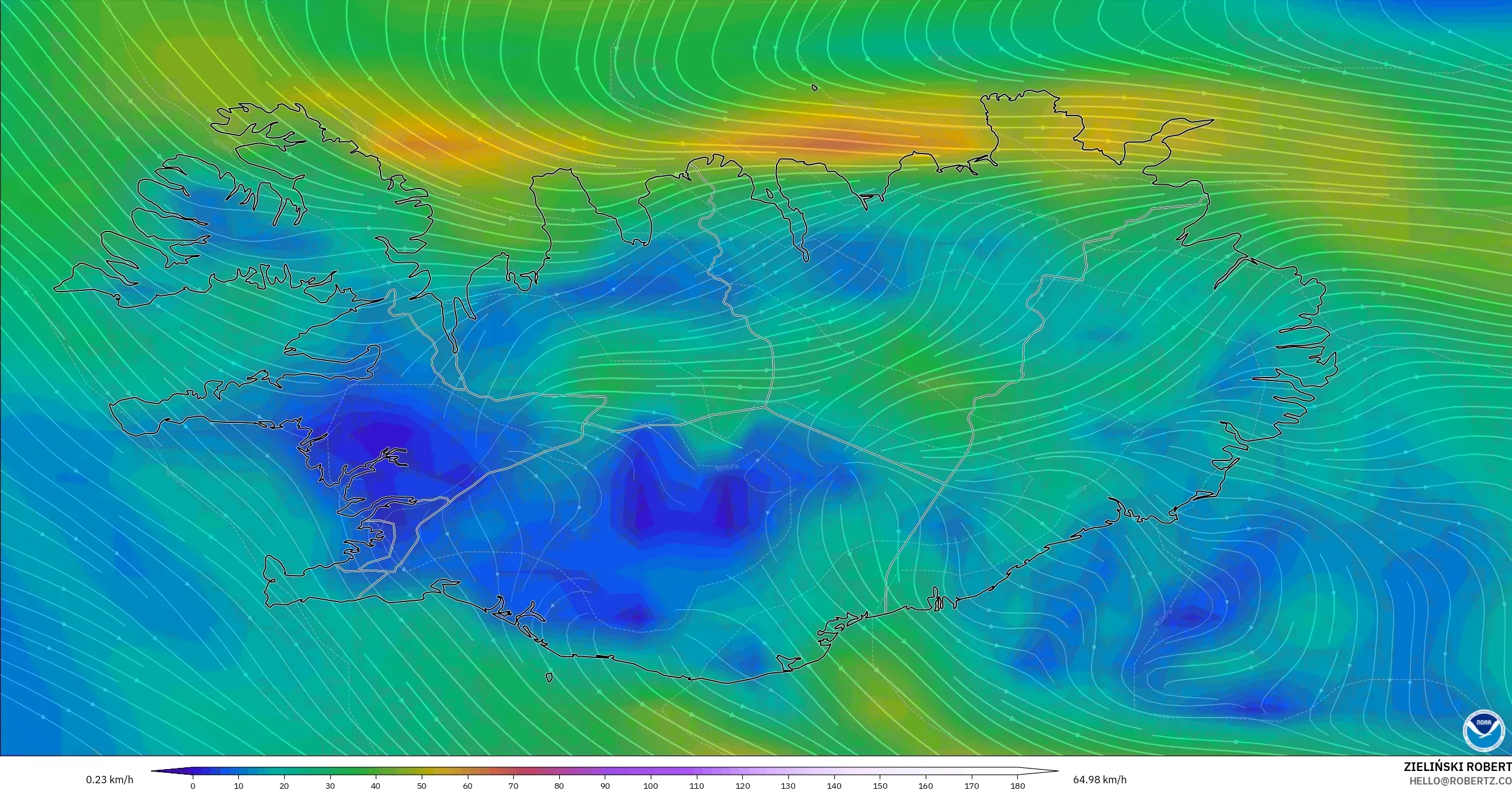 GFS model - İzlanda, 10 m Rüzgâr
