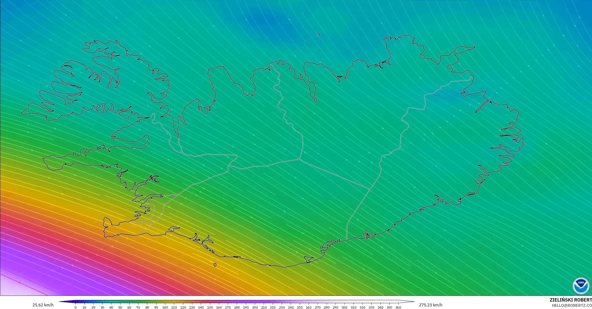 GFS model - İzlanda, 300 hPa Rüzgârı (jet)