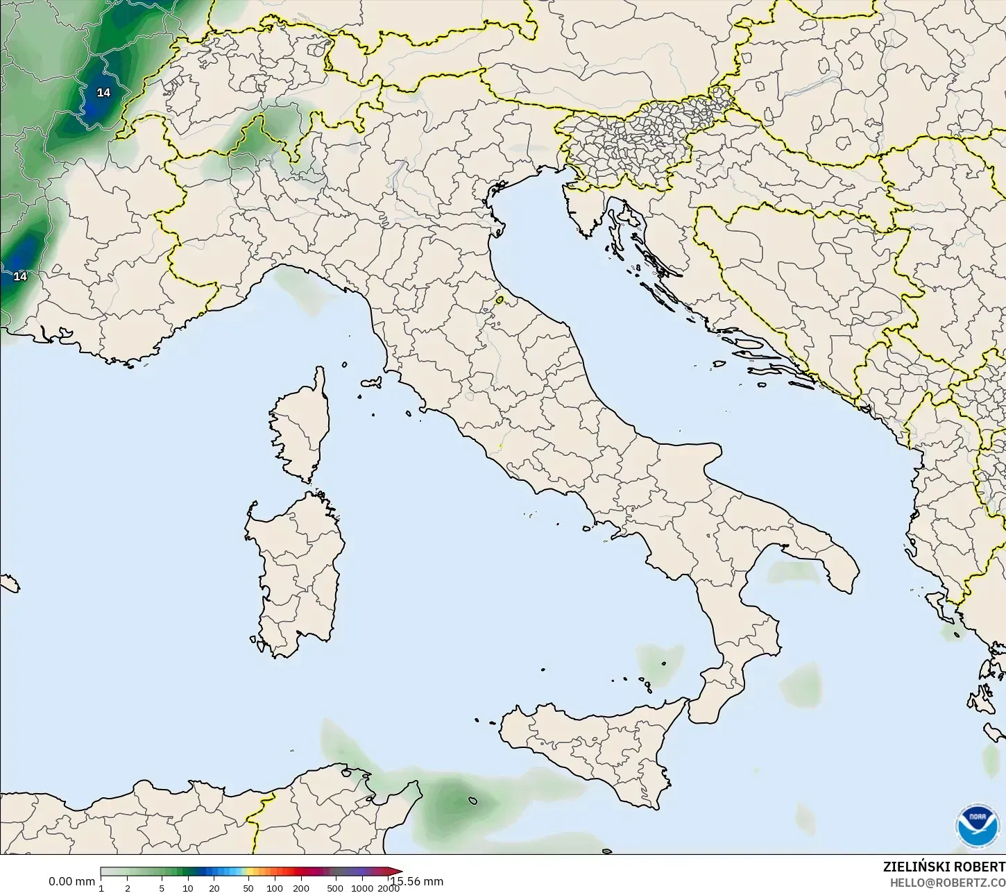 GFS model - İtalya, Yağış Birikimi