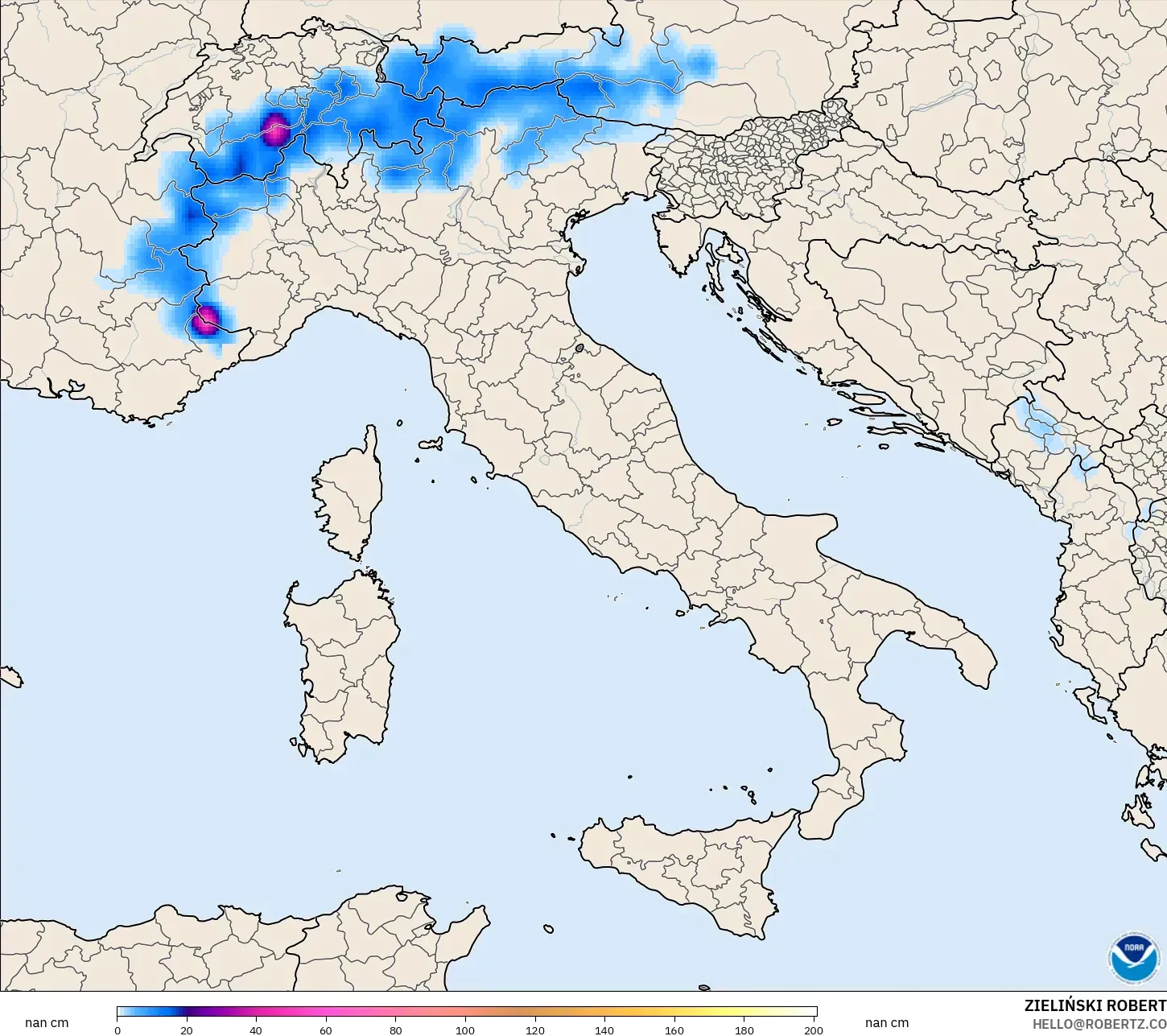 GFS model - İtalya, Kar Kalınlığı