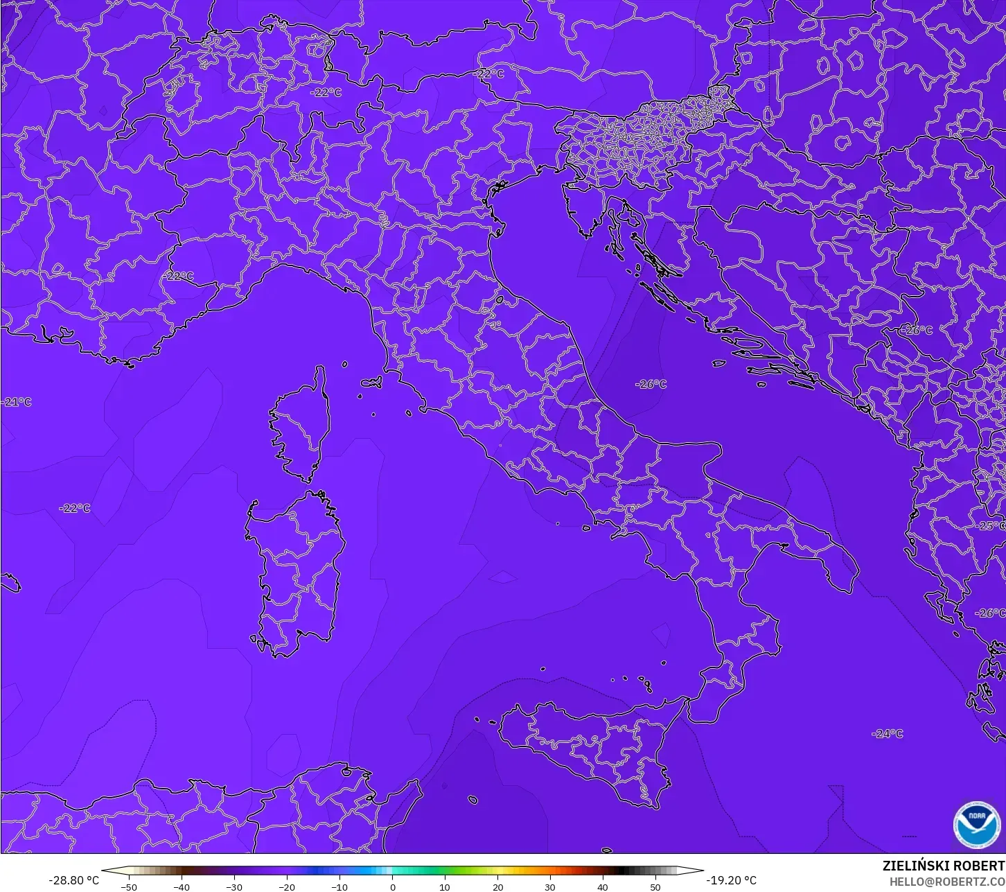 GFS model - İtalya, 500 hPa Sıcaklık