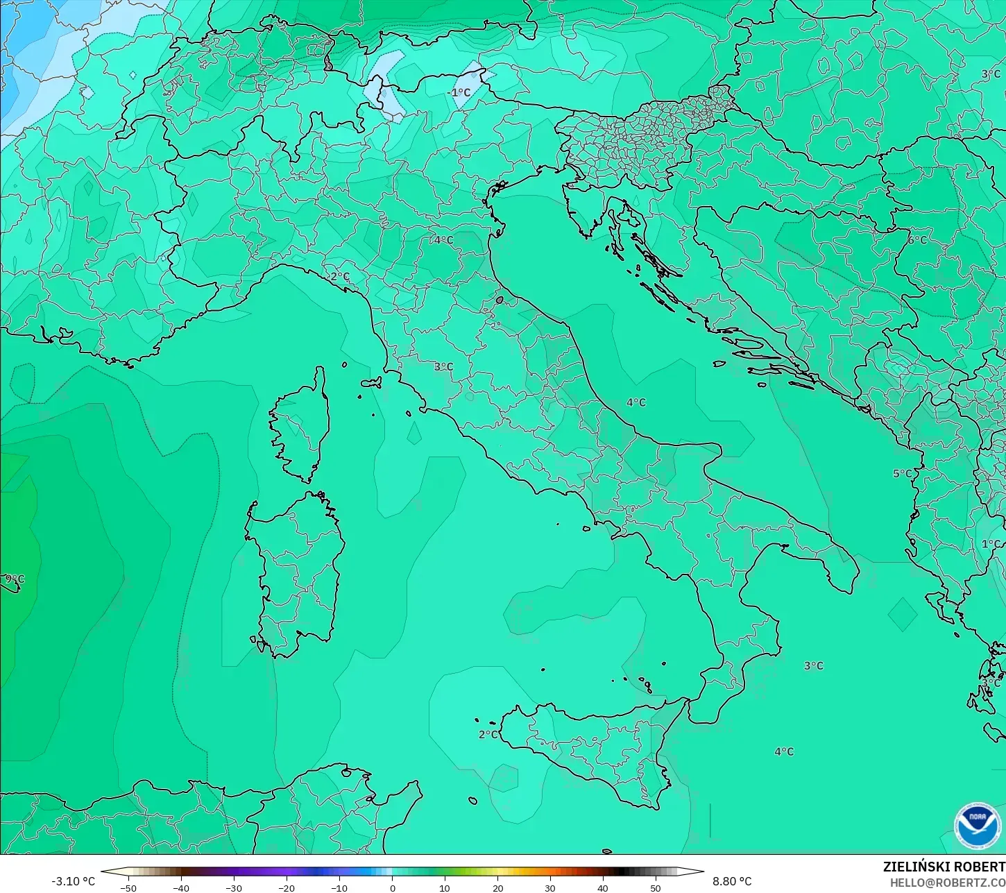 GFS model - İtalya, 850 hPa Sıcaklık