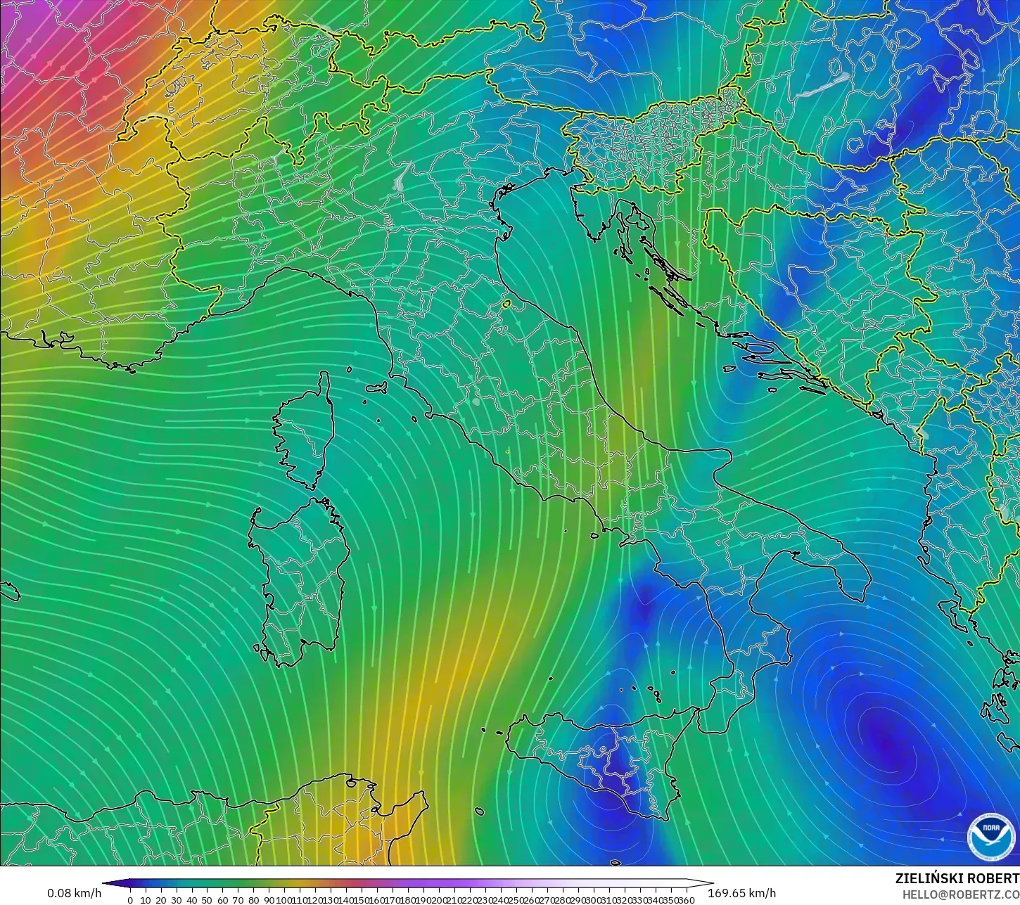 GFS model - İtalya, 300 hPa Rüzgârı (jet)