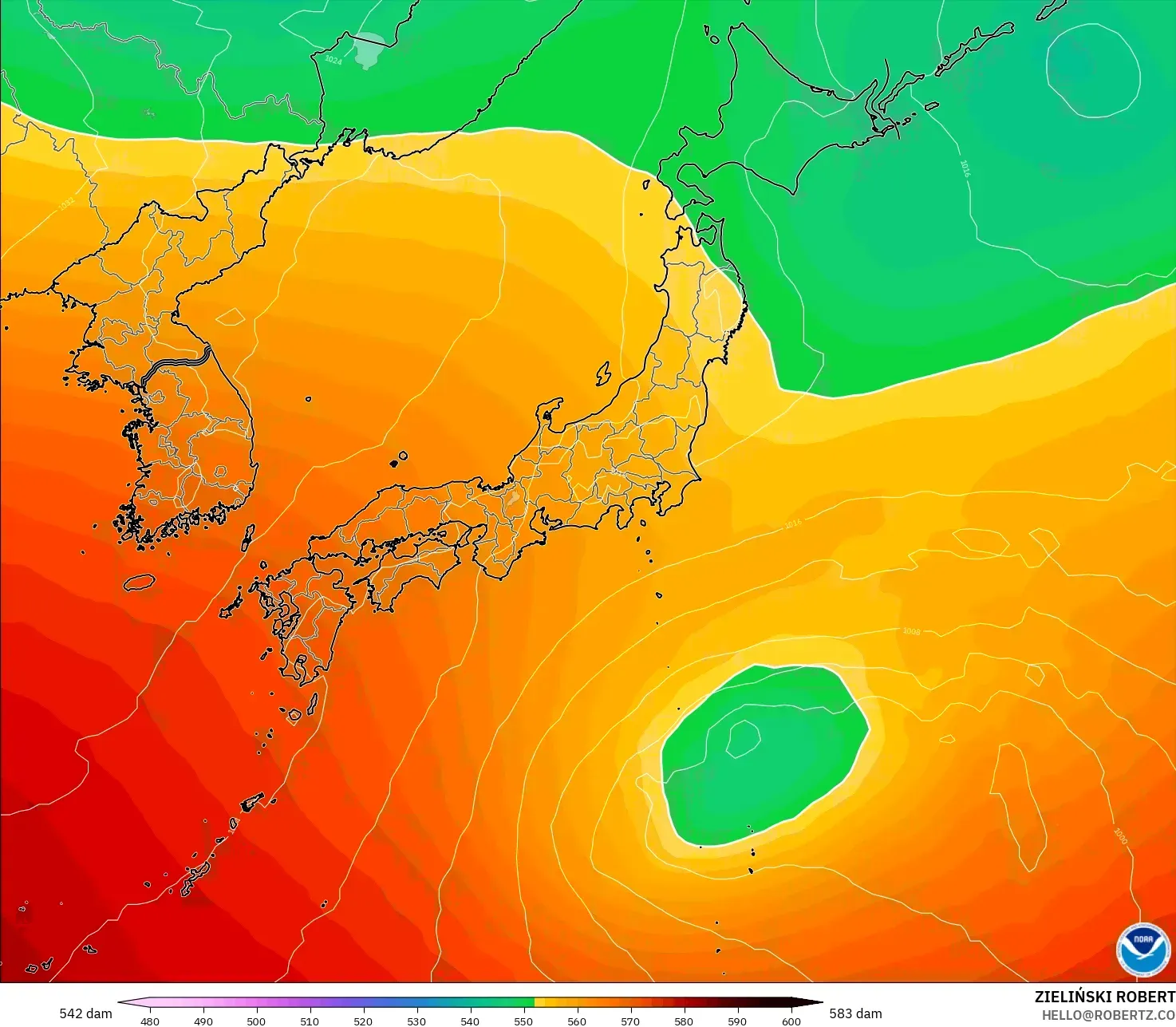 GFS model - Japonya, 500 hPa’da jeopotansiyel yükseklik