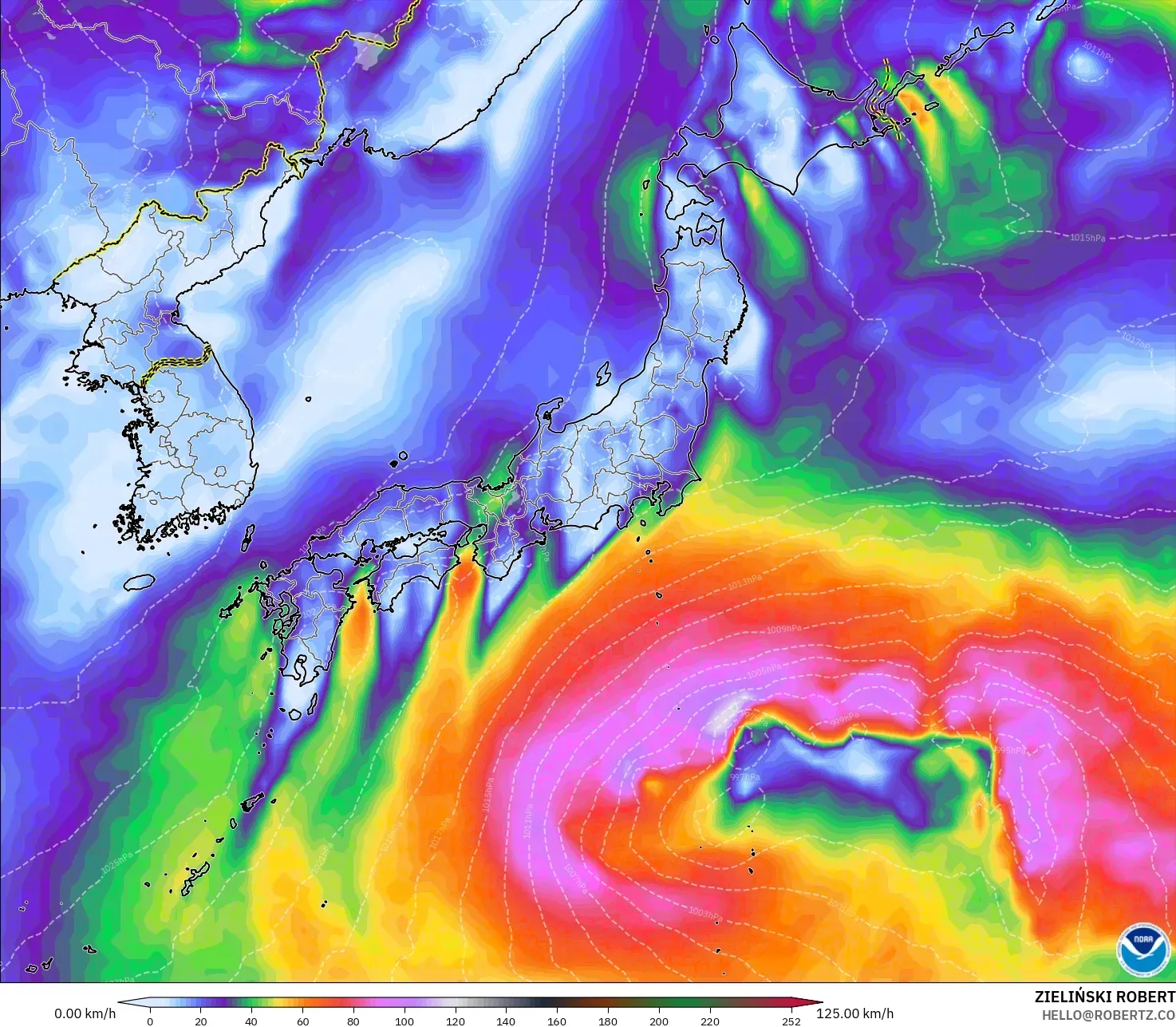 GFS model - Japonya, Rüzgâr Esintileri