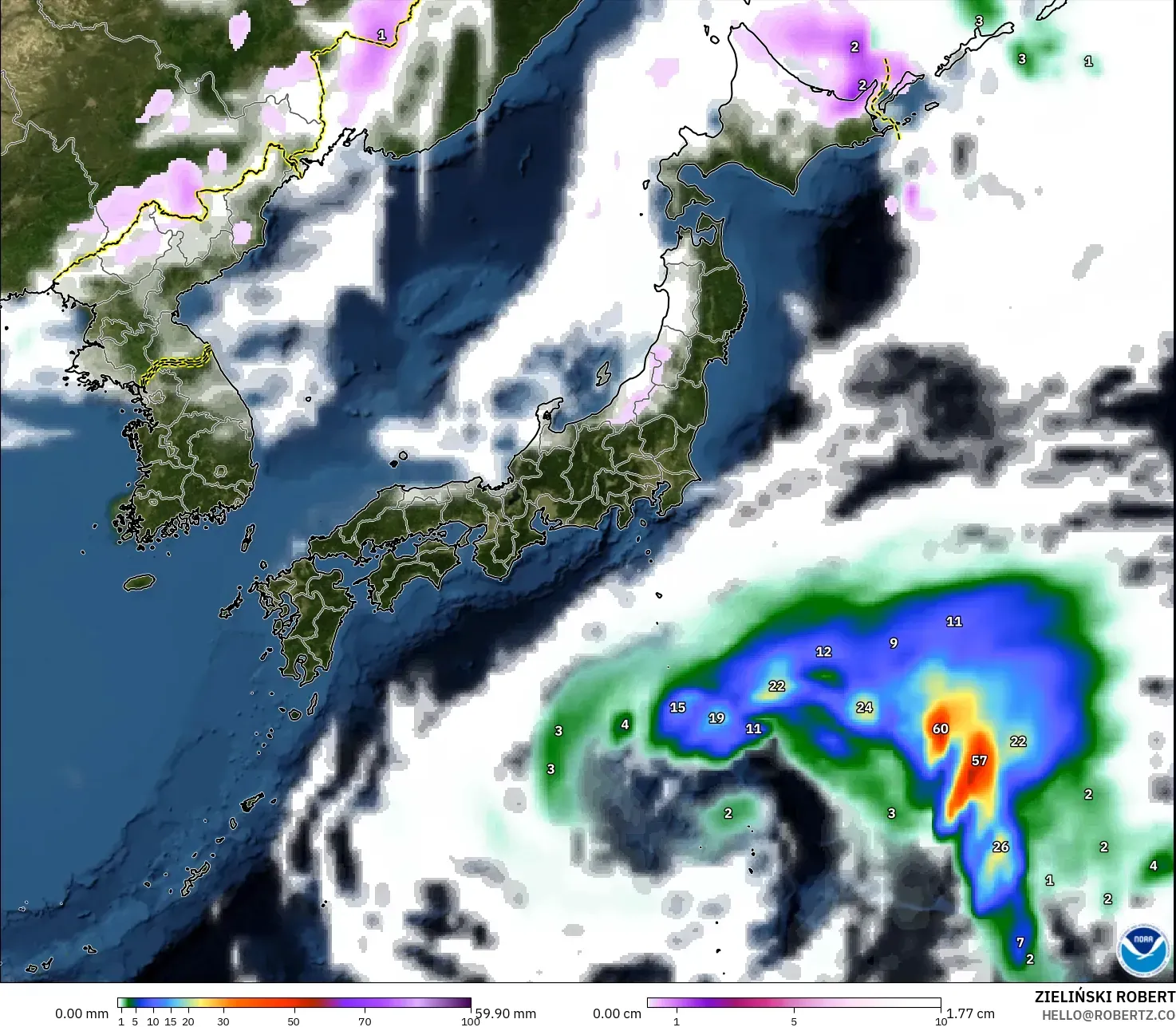 GFS model - Japonya, Yağış, Bulut ve Basınç