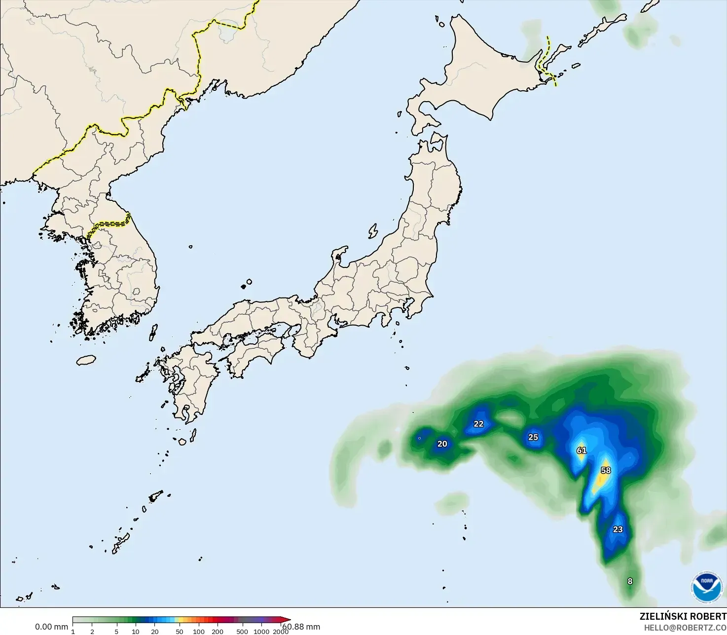 GFS model - Japonya, Yağış Birikimi