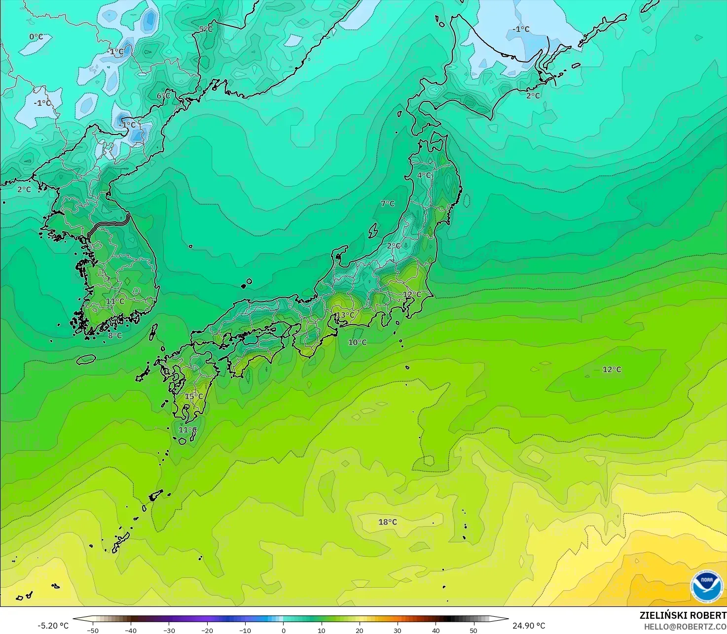 GFS model - Japonya, 2 m Sıcaklık