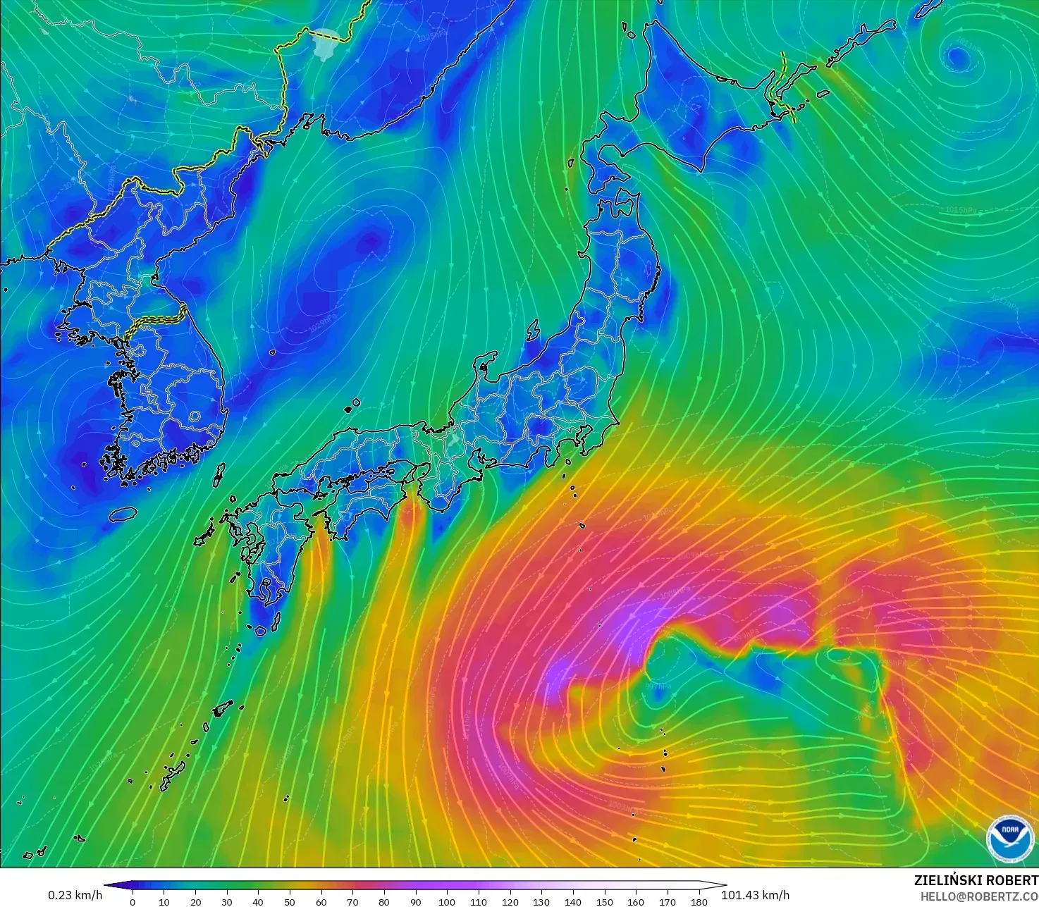 GFS model - Japonya, 10 m Rüzgâr