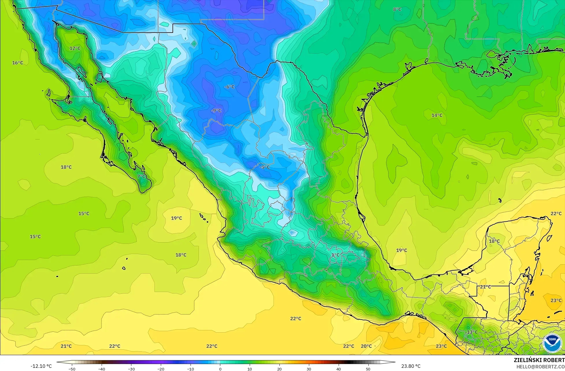 GFS model - Meksika, 2 m Çiy Noktası