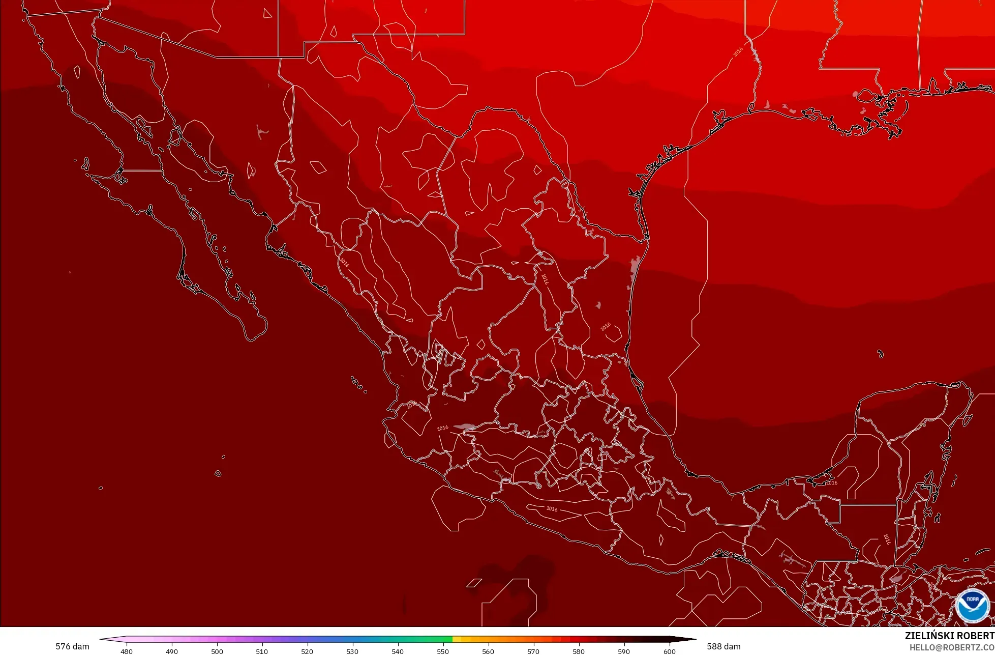 GFS model - Meksika, 500 hPa’da jeopotansiyel yükseklik