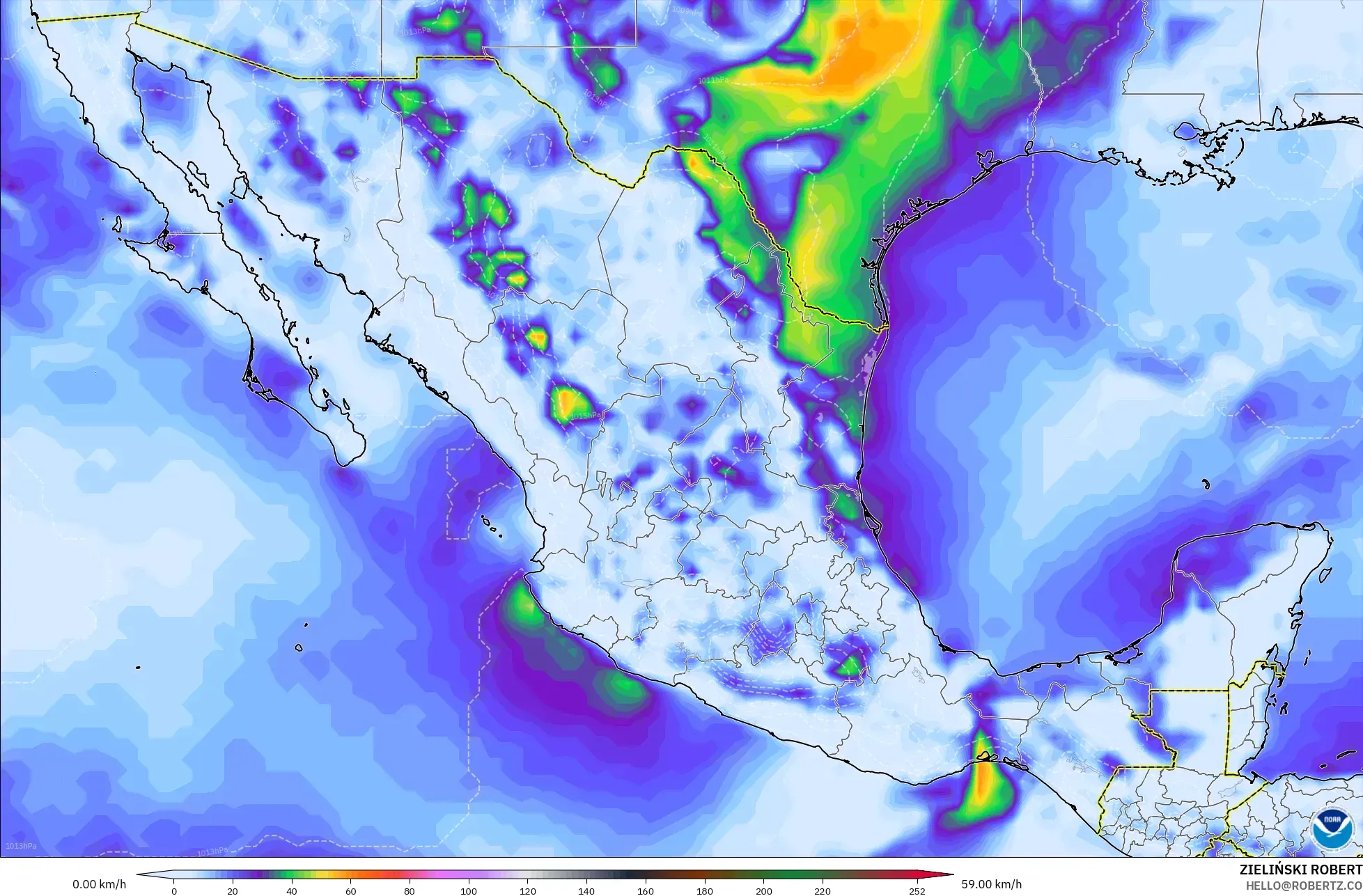 GFS model - Meksika, En Yüksek Rüzgâr