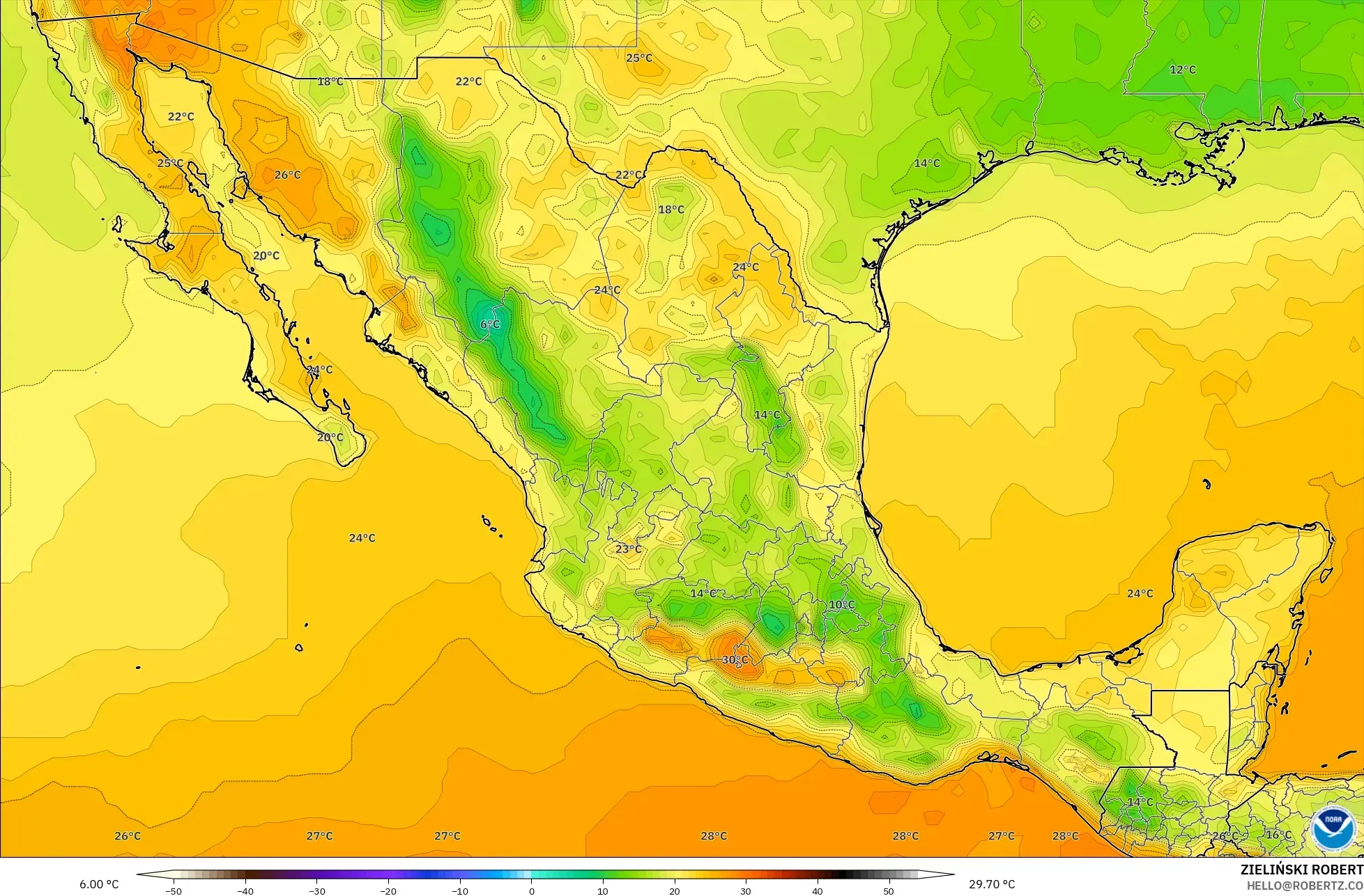 GFS model - Meksika, 2 m Sıcaklık