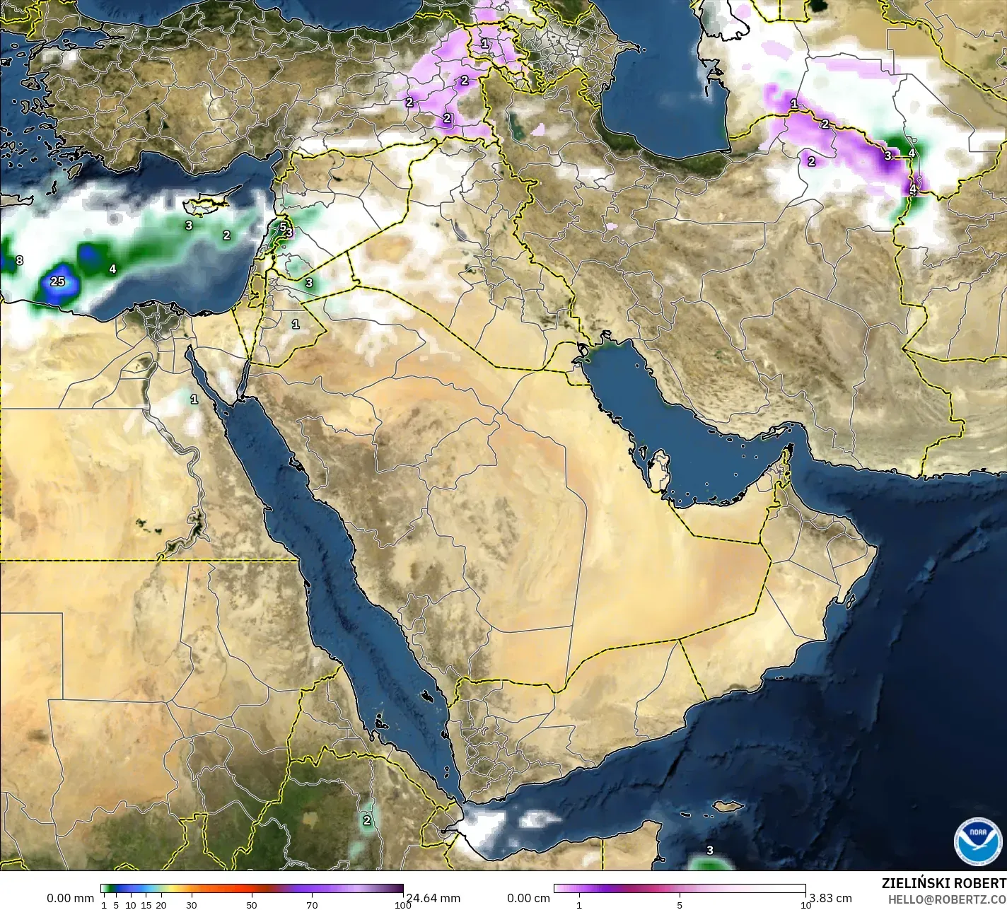 GFS model - Orta Doğu, Yağış, Bulut ve Basınç