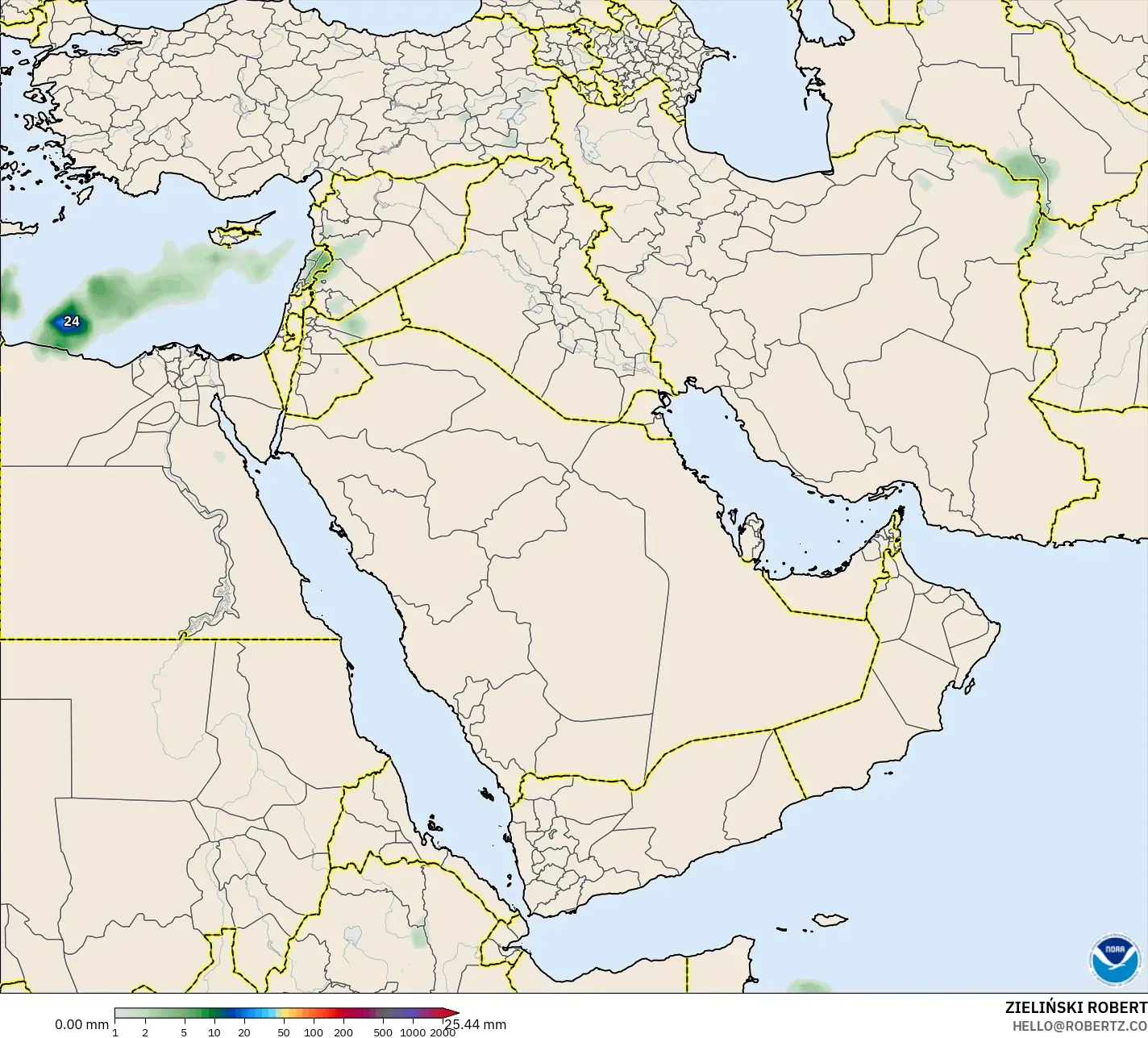GFS model - Orta Doğu, Yağış Birikimi