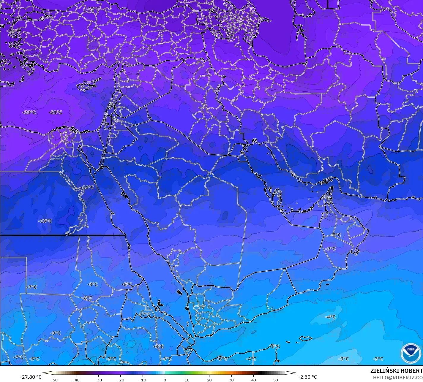 GFS model - Orta Doğu, 500 hPa Sıcaklık