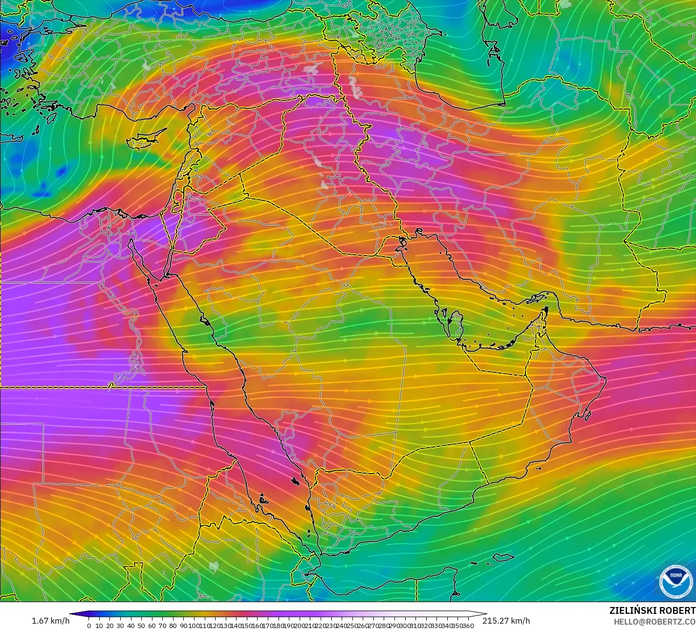 GFS model - Orta Doğu, 300 hPa Rüzgârı (jet)