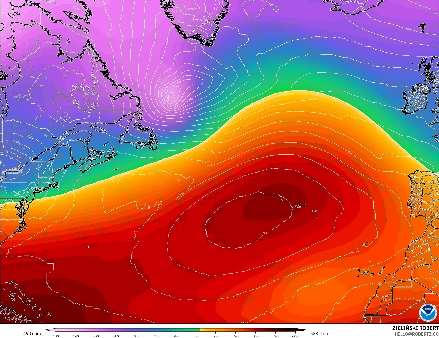 GFS model - Kuzey Atlantik, 500 hPa’da jeopotansiyel yükseklik