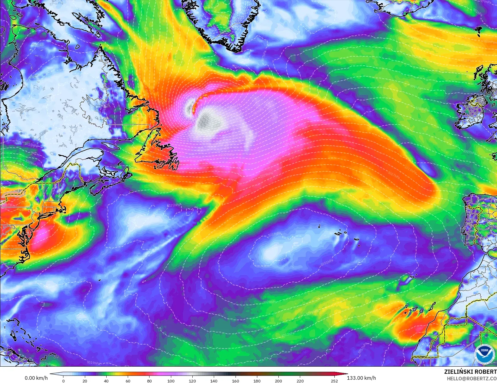 GFS model - Kuzey Atlantik, En Yüksek Rüzgâr