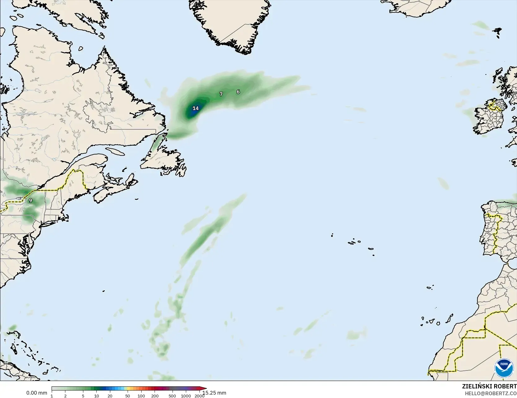GFS model - Kuzey Atlantik, Yağış Birikimi