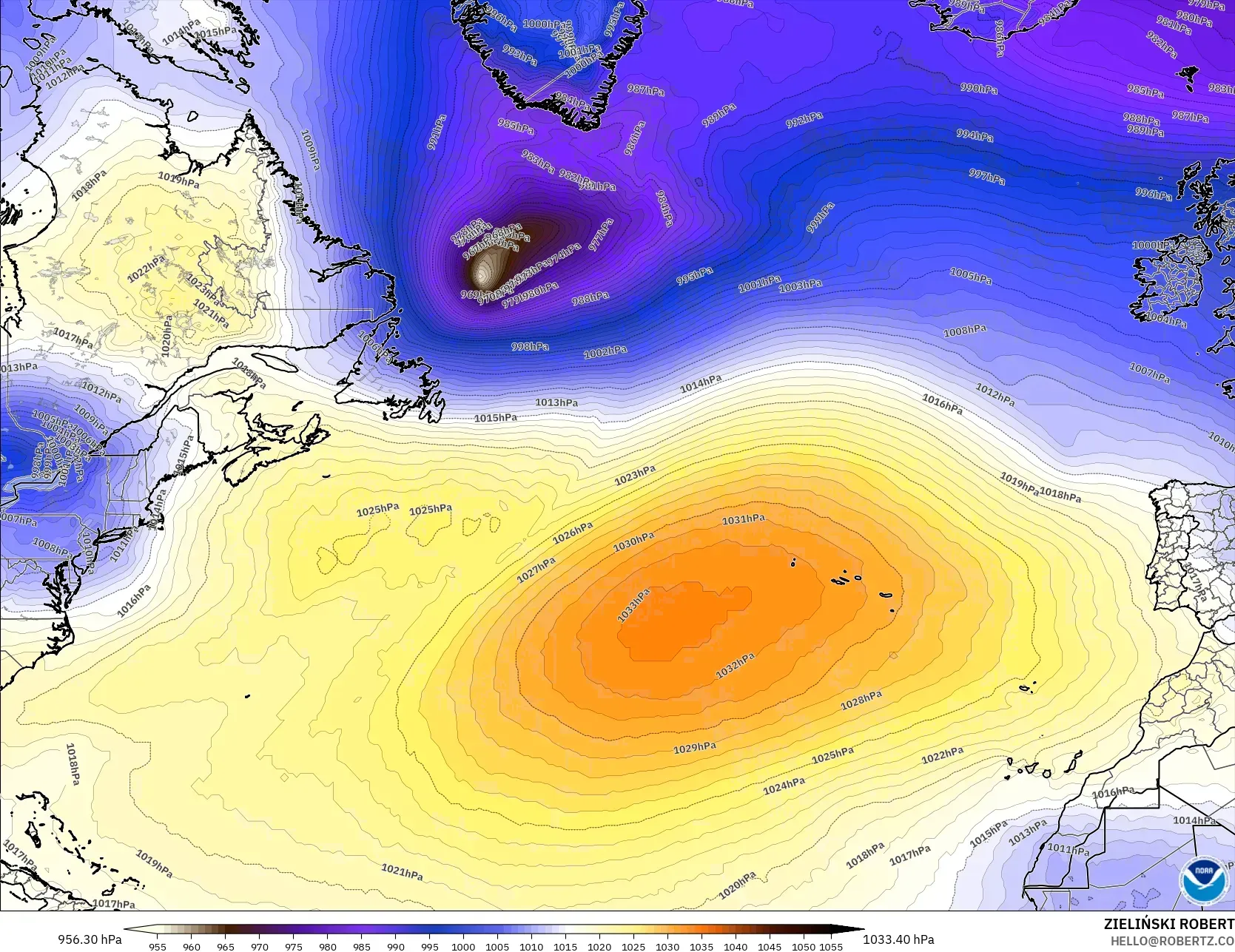 GFS model - Kuzey Atlantik, Basınç