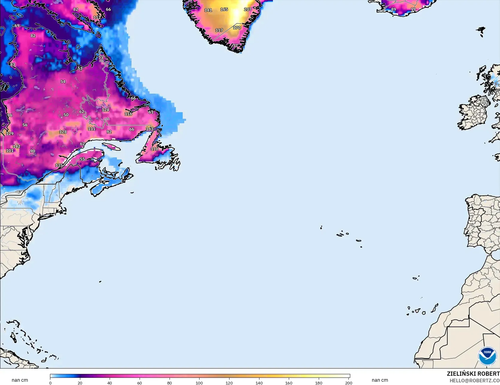 GFS model - Kuzey Atlantik, Kar Kalınlığı