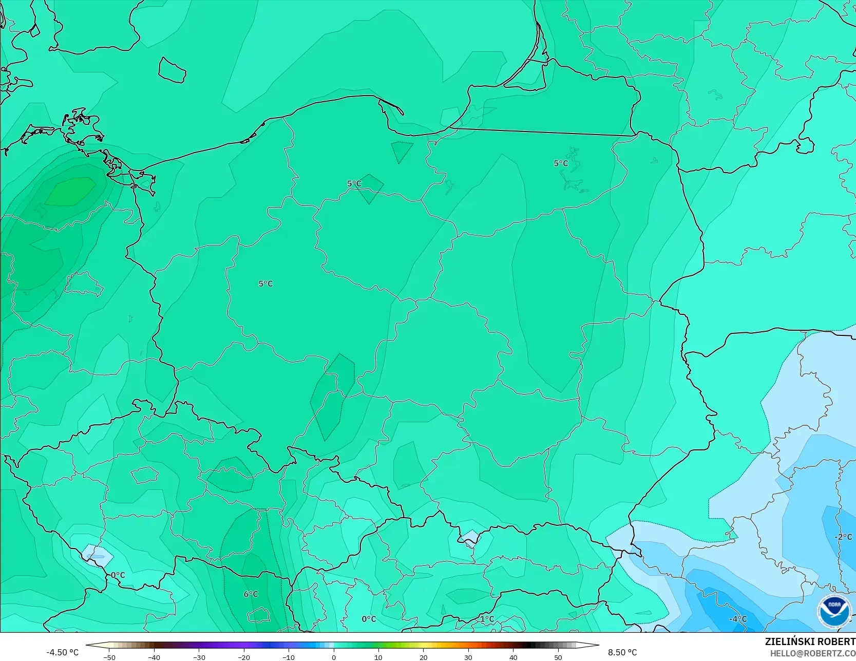 GFS model - Polonya, 2 m Çiy Noktası
