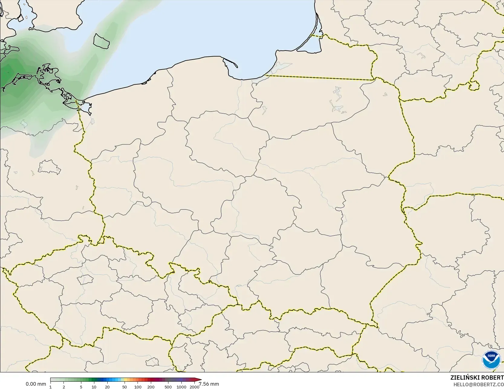 GFS model - Polonya, Yağış Birikimi