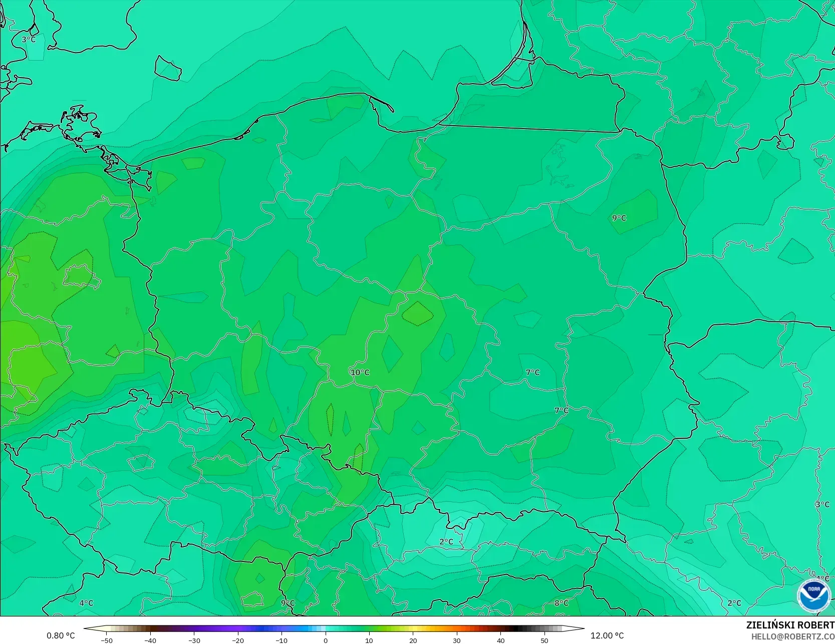 GFS model - Polonya, 2 m Sıcaklık