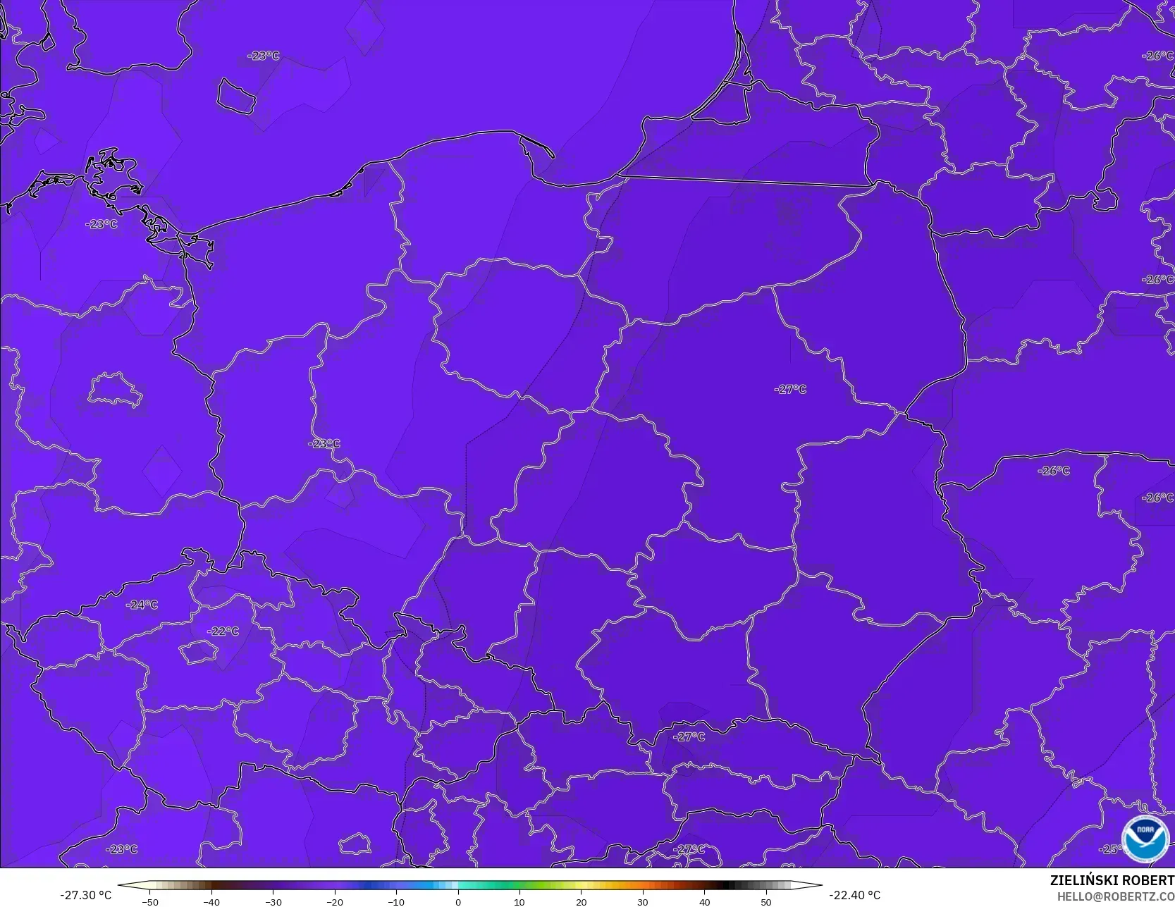 GFS model - Polonya, 500 hPa Sıcaklık