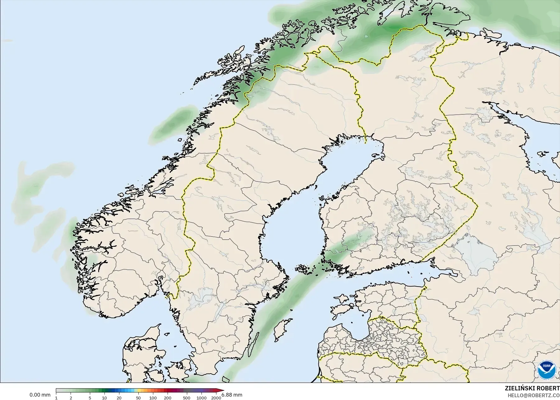 GFS model - İskandinavya, Yağış Birikimi