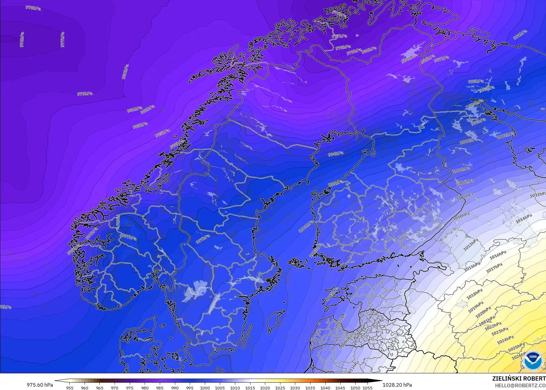 GFS model - İskandinavya, Basınç