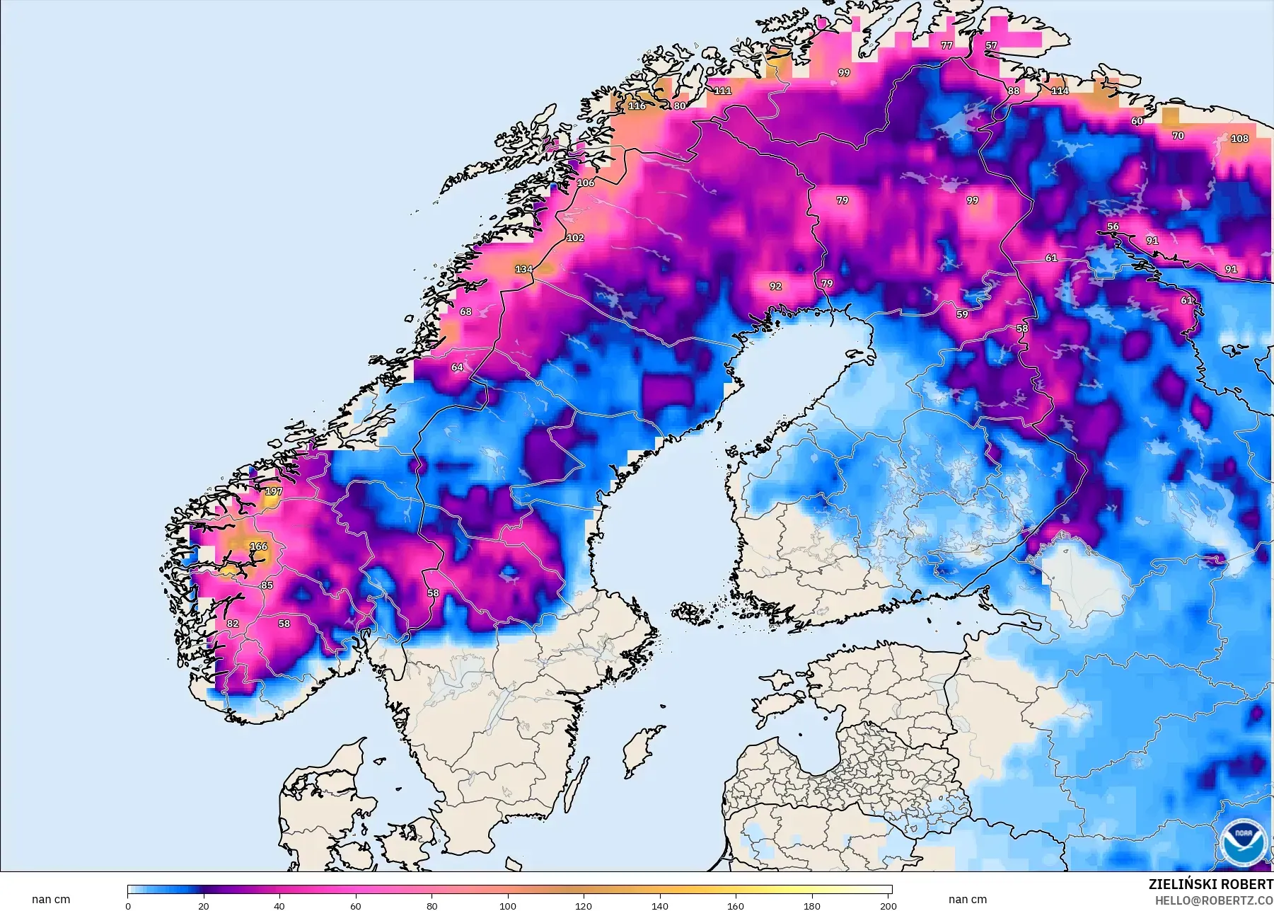 GFS model - İskandinavya, Kar Kalınlığı