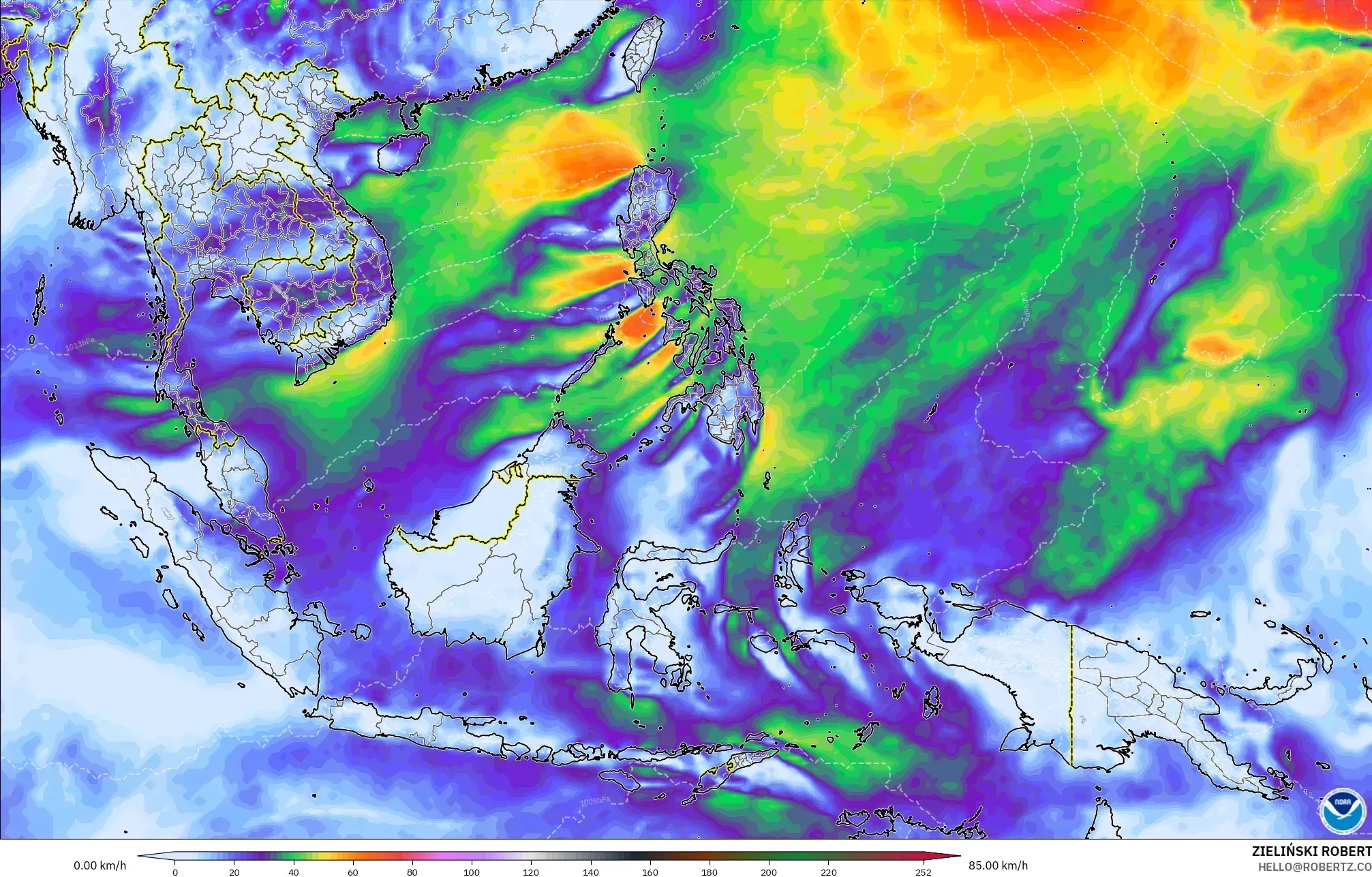 GFS model - Güneydoğu Asya, Rüzgâr Esintileri
