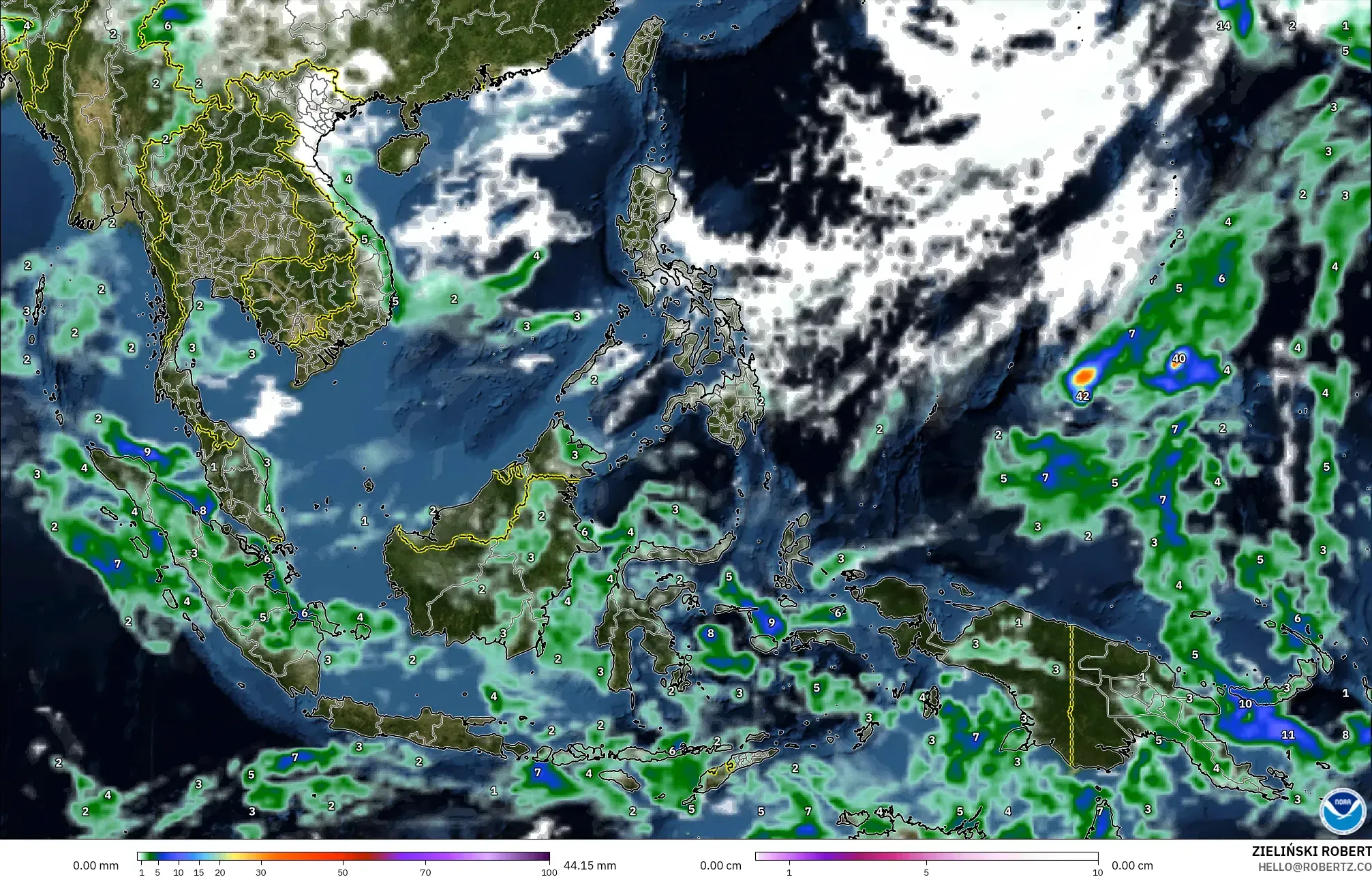 GFS model - Güneydoğu Asya, Yağış, Bulut ve Basınç