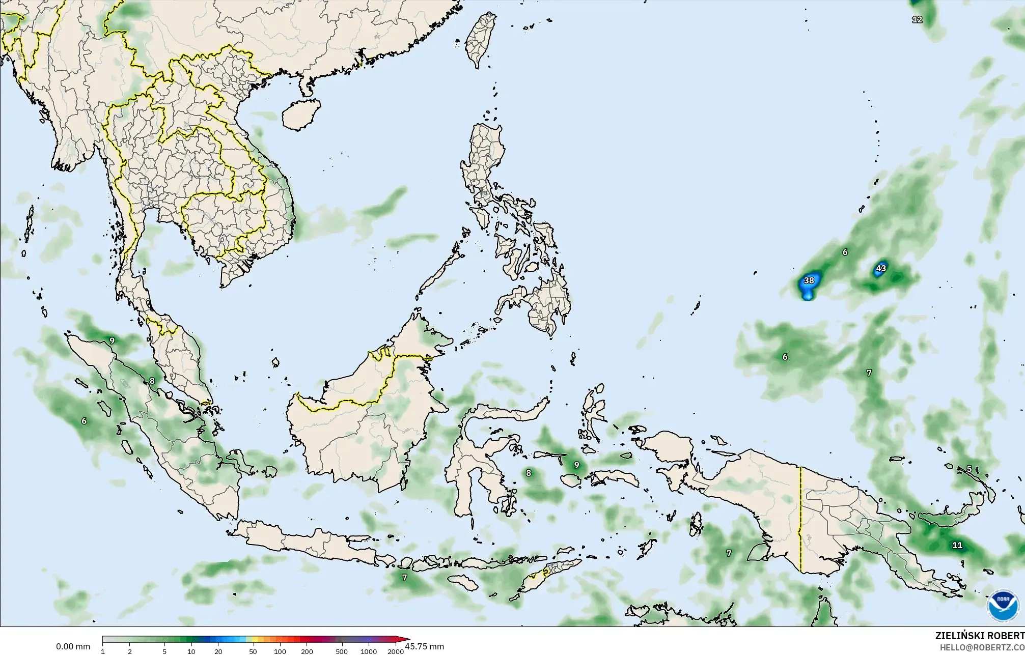 GFS model - Güneydoğu Asya, Yağış Birikimi