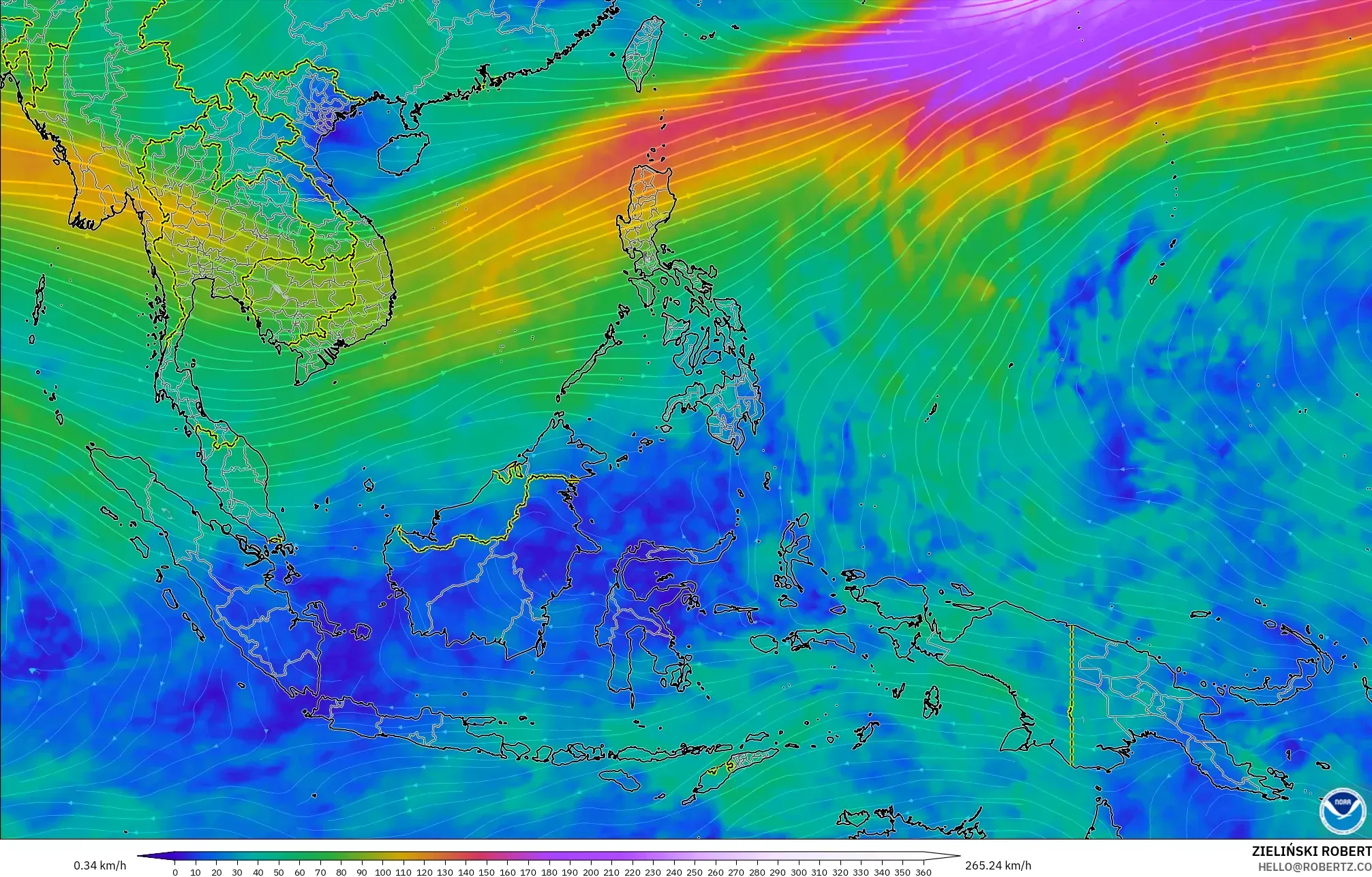 GFS model - Güneydoğu Asya, 300 hPa Rüzgârı (jet)