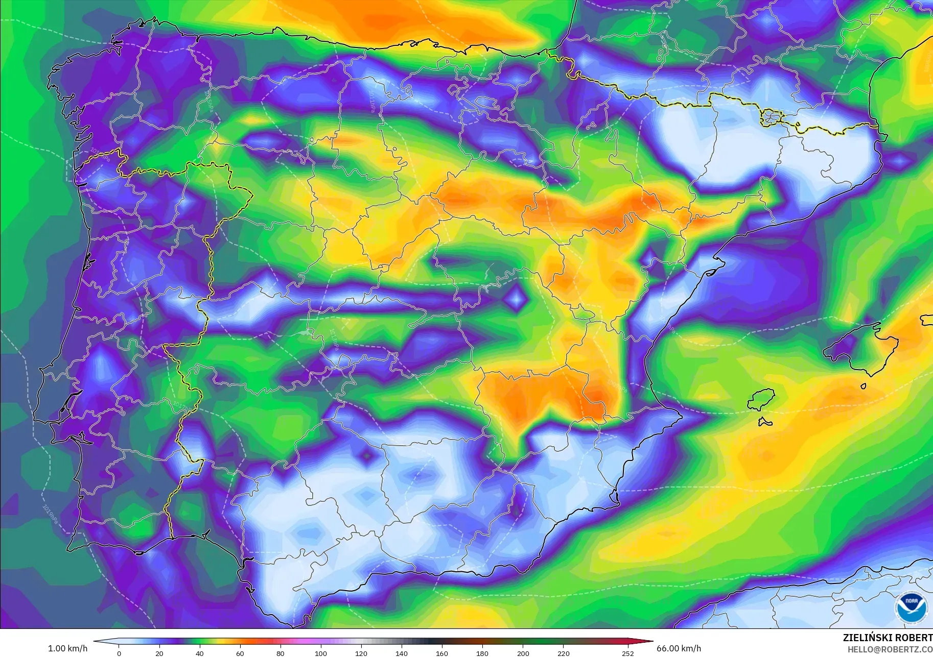 GFS model - İspanya, Rüzgâr Esintileri