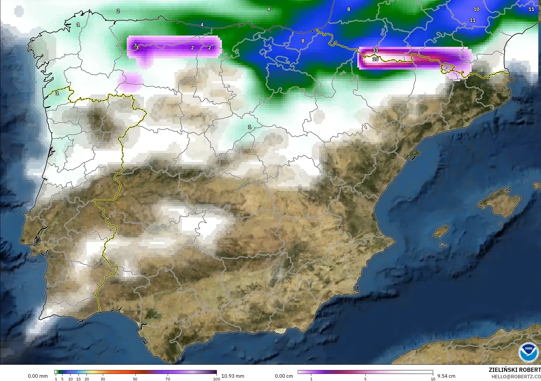 GFS model - İspanya, Yağış, Bulut ve Basınç