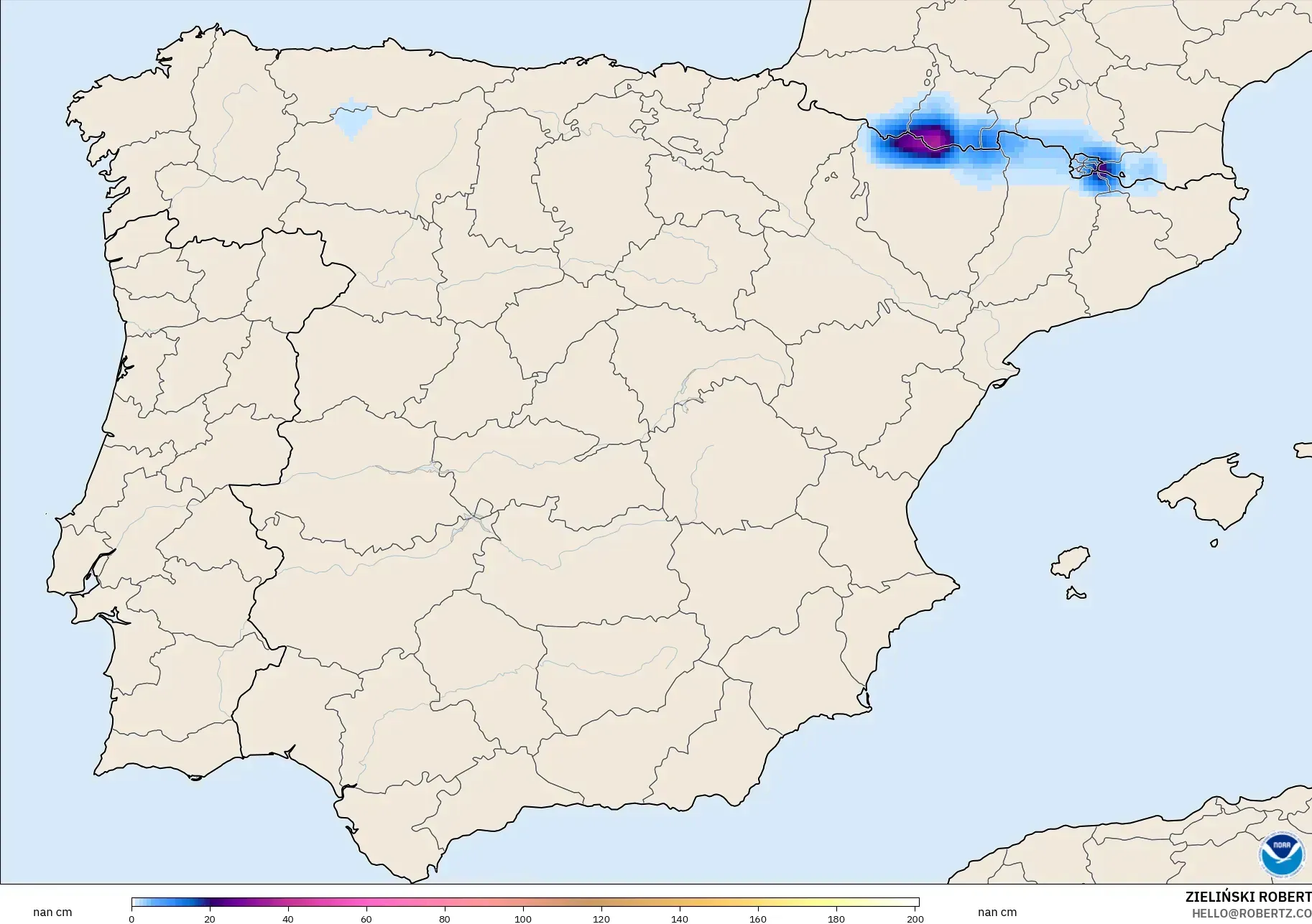 GFS model - İspanya, Kar Kalınlığı