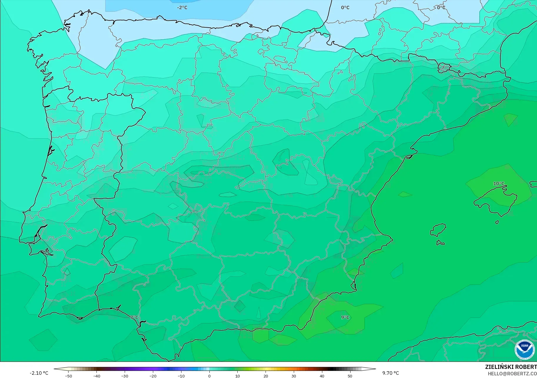 GFS model - İspanya, 850 hPa Sıcaklık